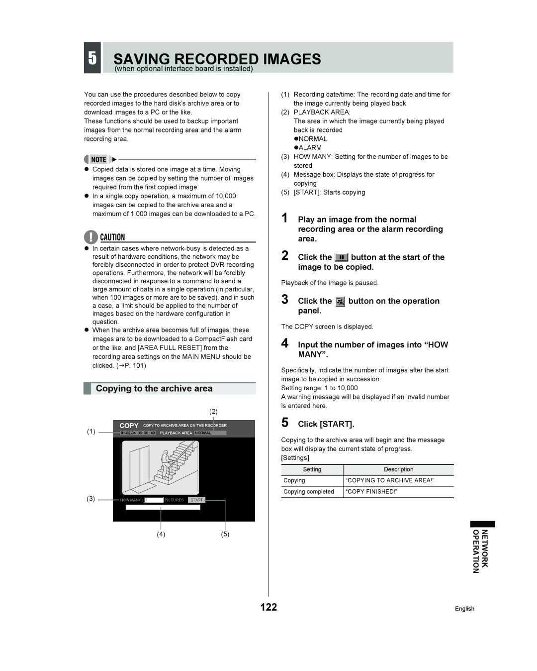 Sanyo DSR - 300 manual 122, Copying to the archive area, Click Button on the operation Panel, Copying to Archive Area 