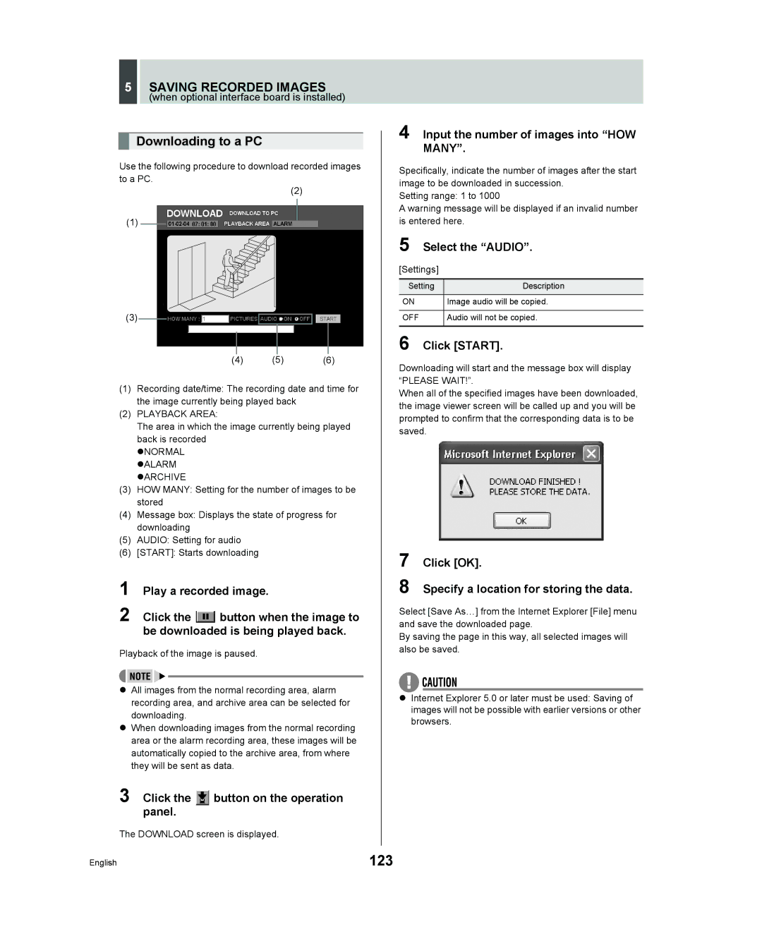 Sanyo DSR - 300 manual 123, Saving Recorded Images, Downloading to a PC 