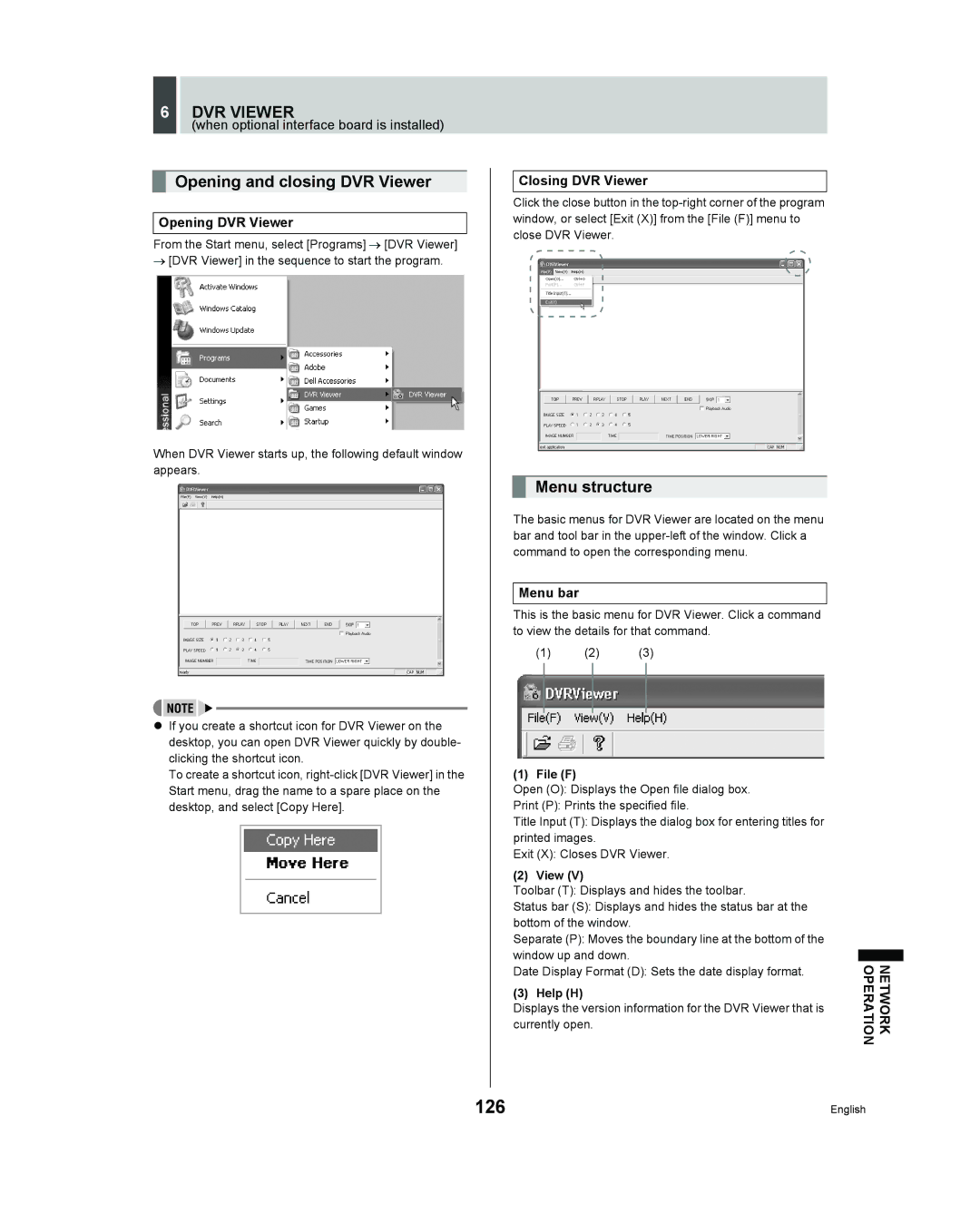 Sanyo DSR - 300 manual 126, Opening and closing DVR Viewer 