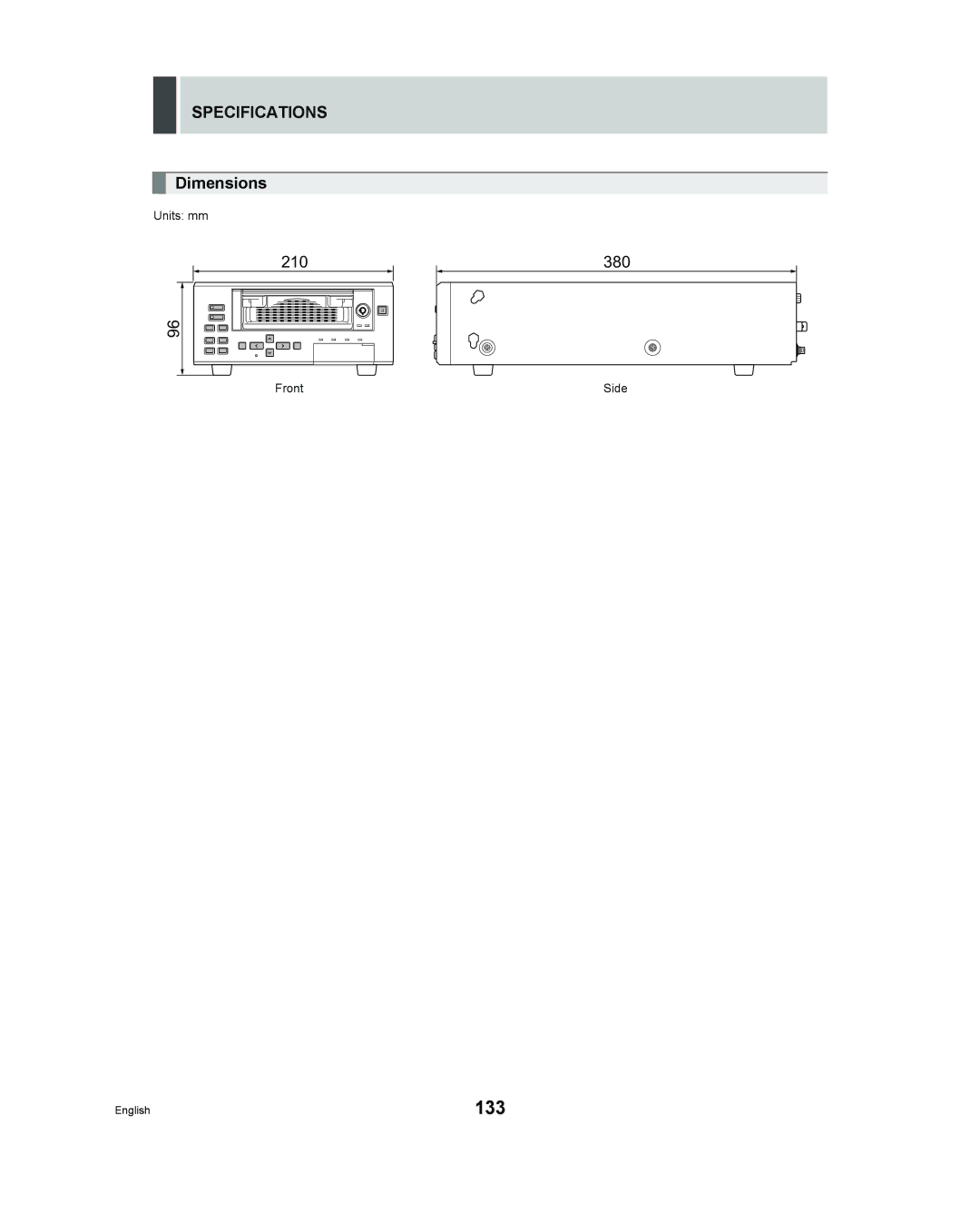 Sanyo DSR - 300 manual 133, Dimensions 