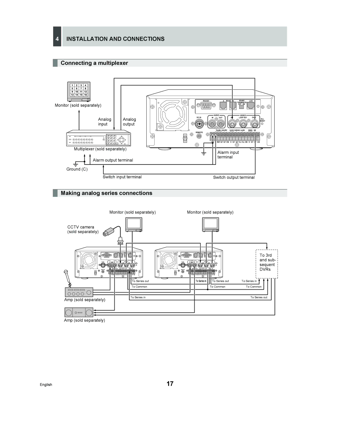 Sanyo DSR - 300 manual Installation and Connections, Connecting a multiplexer, Making analog series connections 