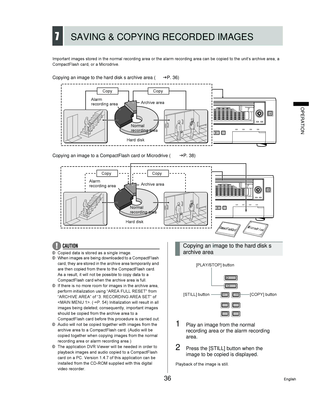 Sanyo DSR - 300 manual Saving & Copying Recorded Images, Copying an image to the hard disk’s archive area 