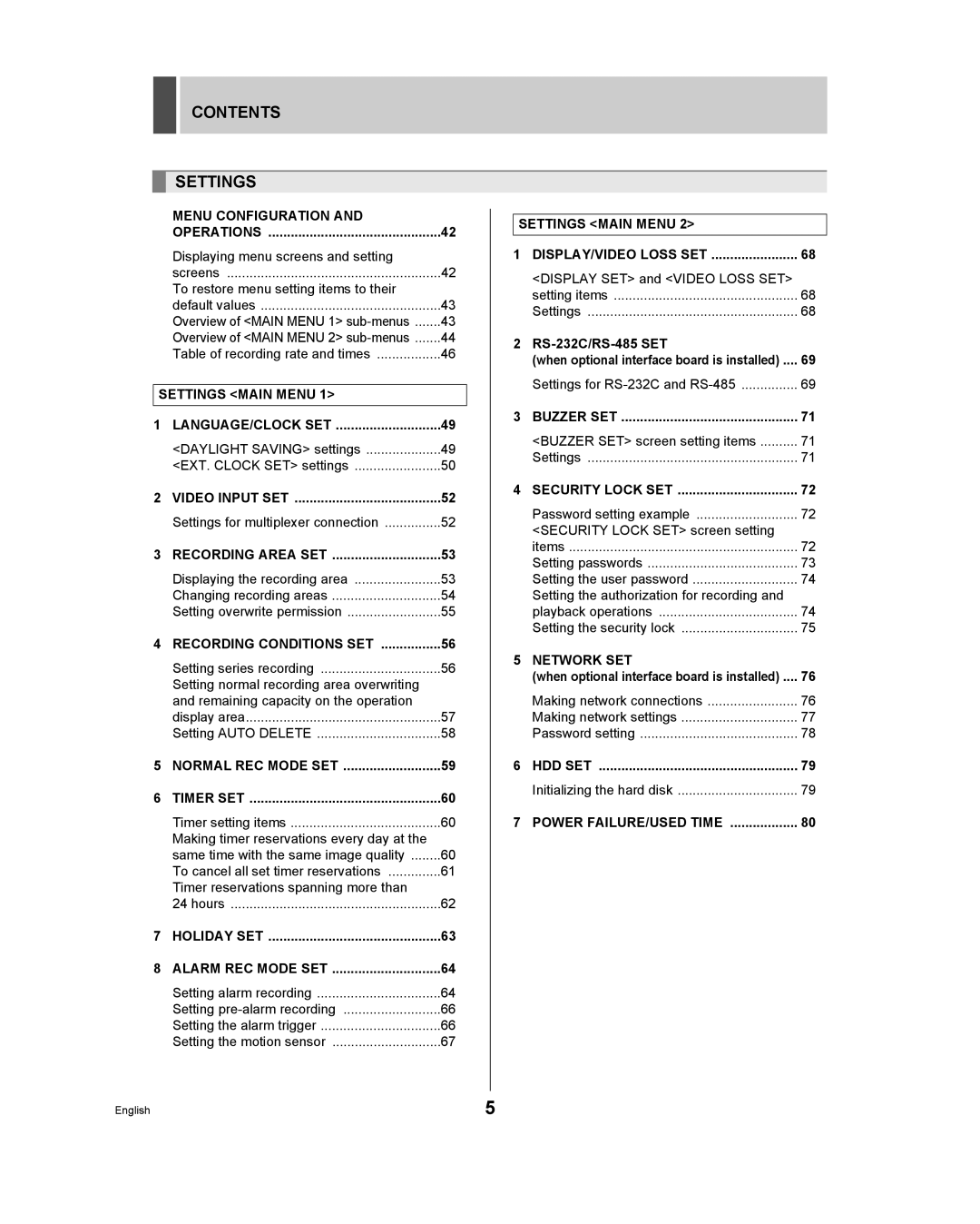 Sanyo DSR - 300 manual Contents Settings 