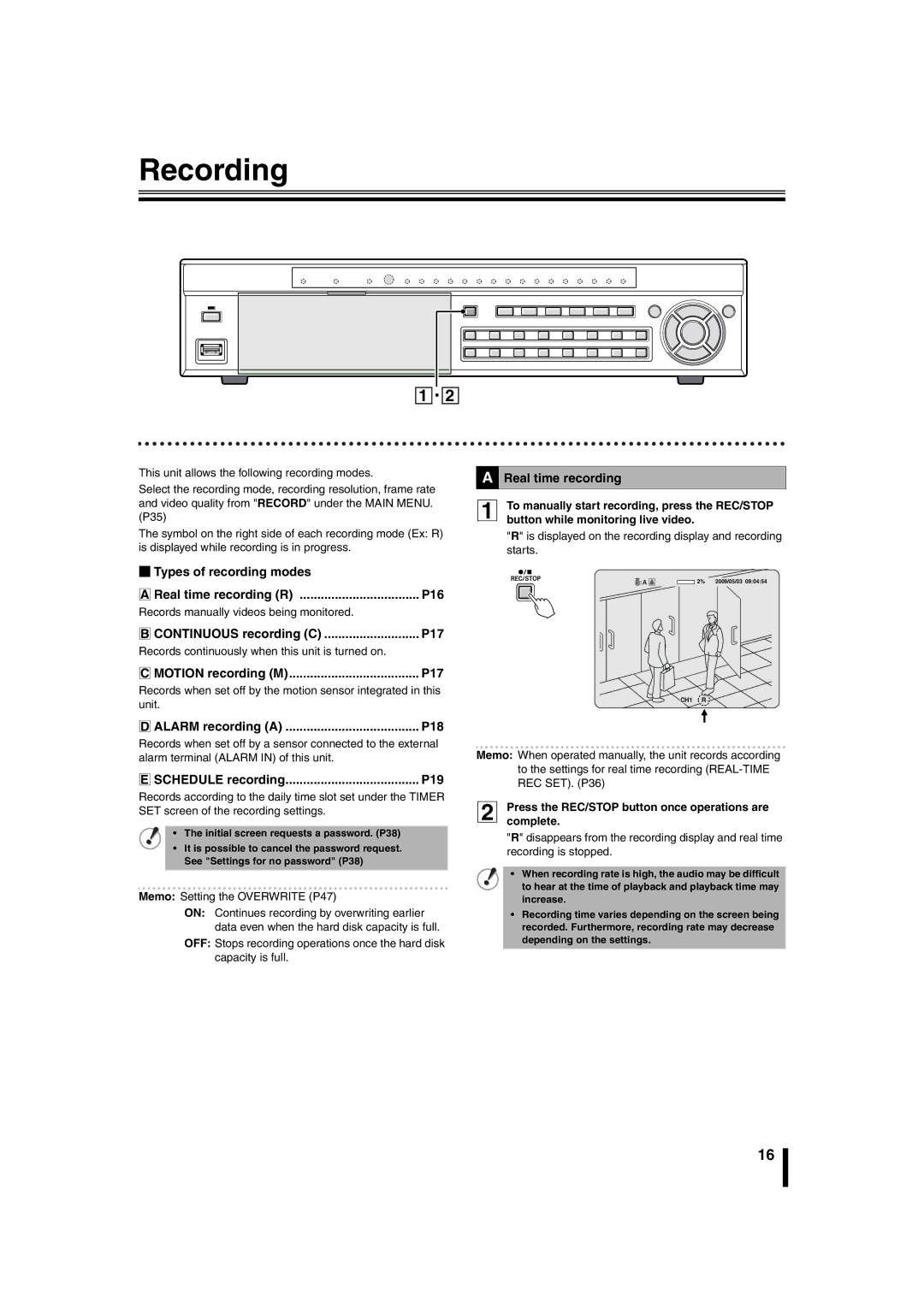 Sanyo DSR-2108 instruction manual Recording 