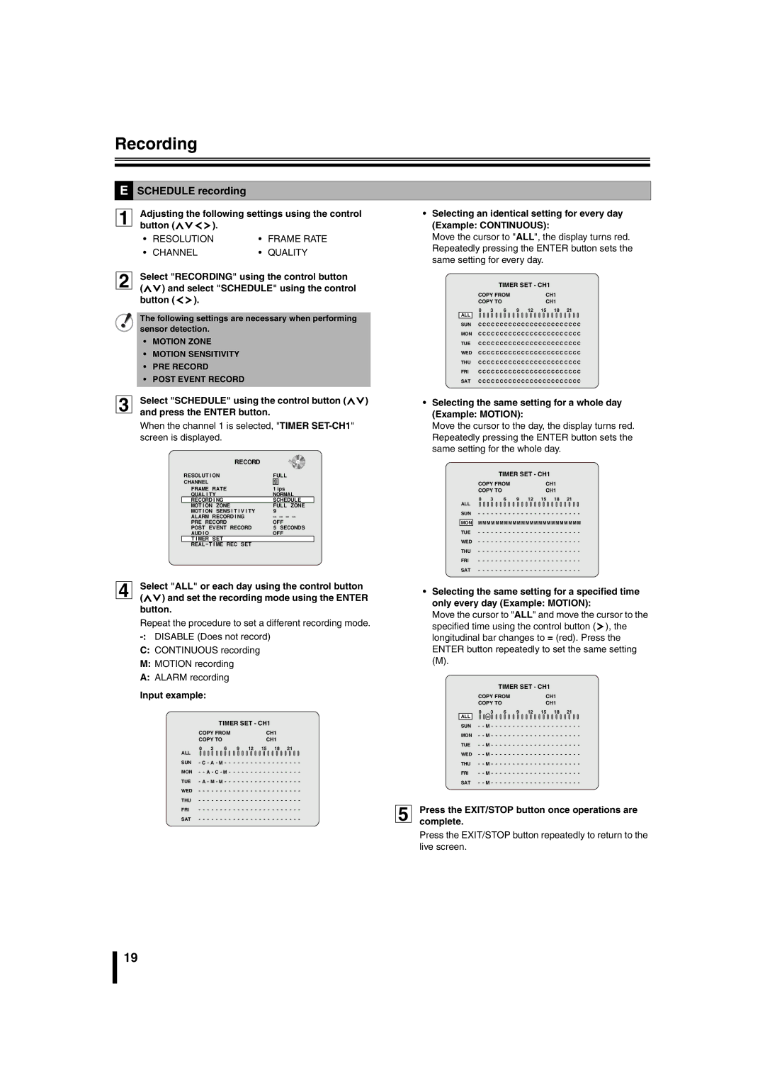 Sanyo DSR-2108 instruction manual Schedule recording, Resolution Frame Rate, Channel Quality 