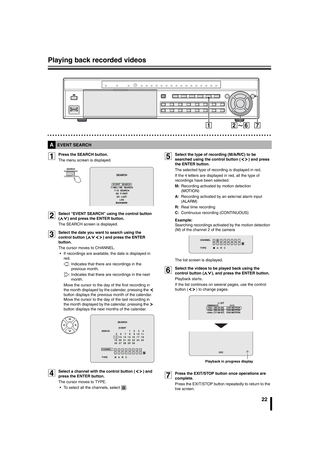 Sanyo DSR-2108 Playing back recorded videos, If the 4 letters are displayed in red, all the type, Example 