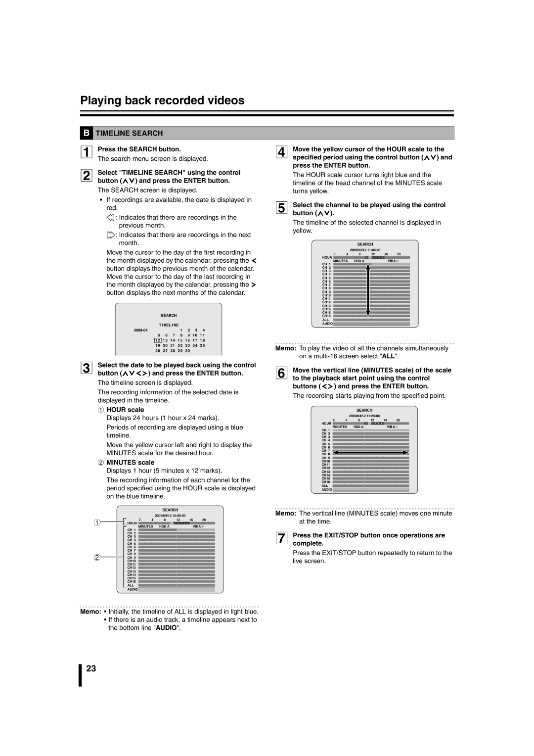 Sanyo DSR-2108 Move the cursor to the day of the first recording, Month displayed by the calendar, pressing, Hour scale 