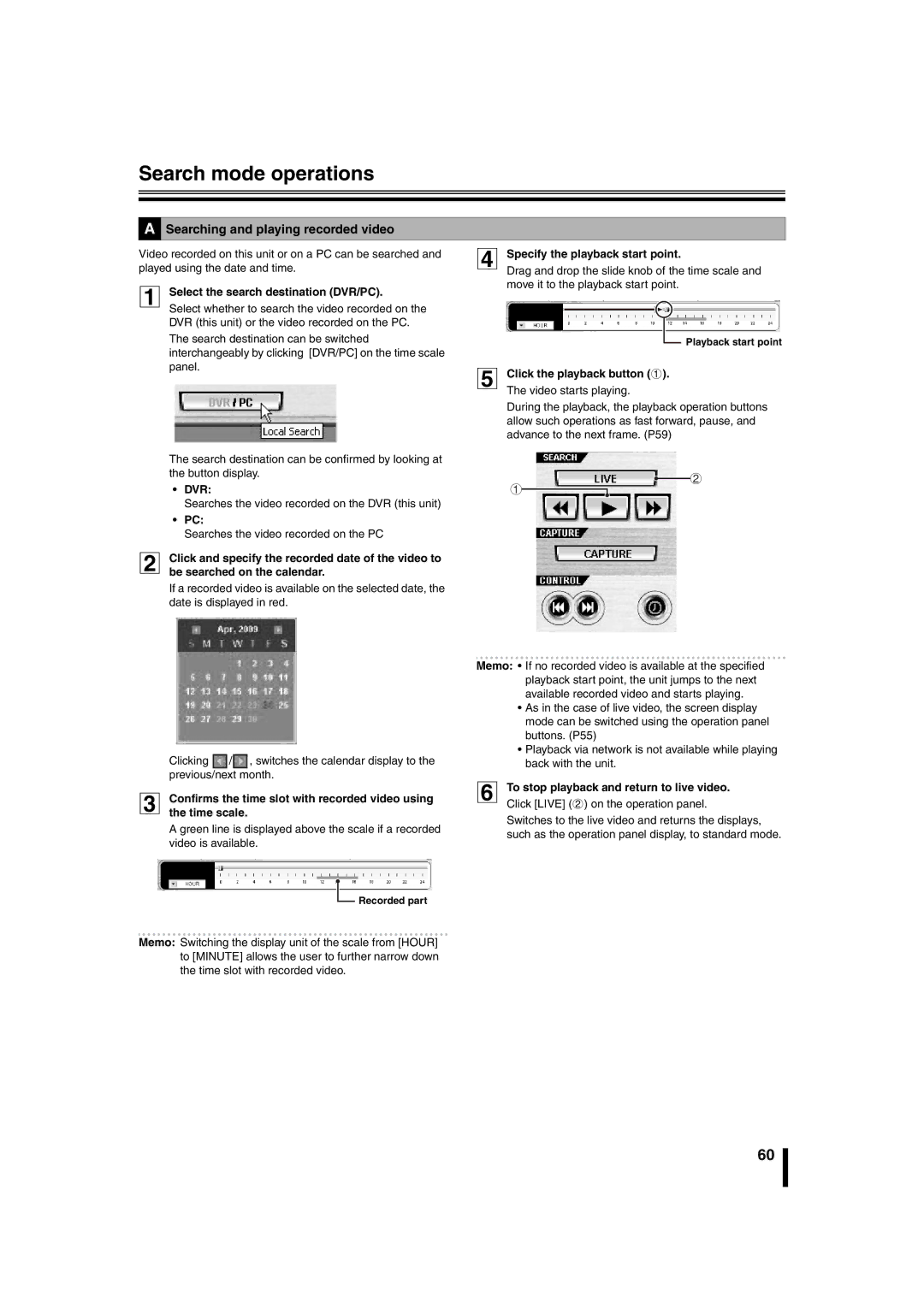 Sanyo DSR-2108 instruction manual Search mode operations, Searching and playing recorded video 