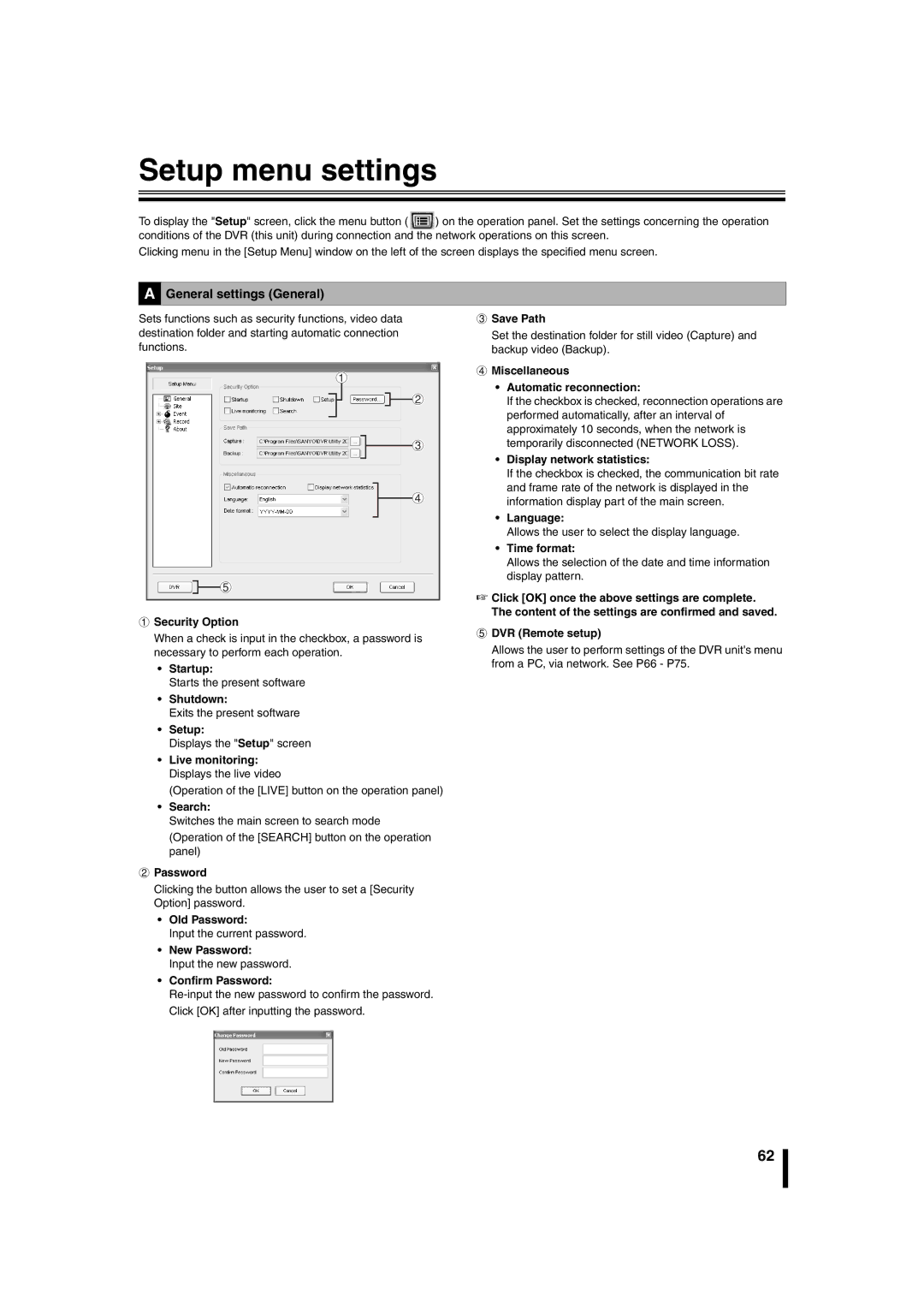 Sanyo DSR-2108 instruction manual Setup menu settings, General settings General 