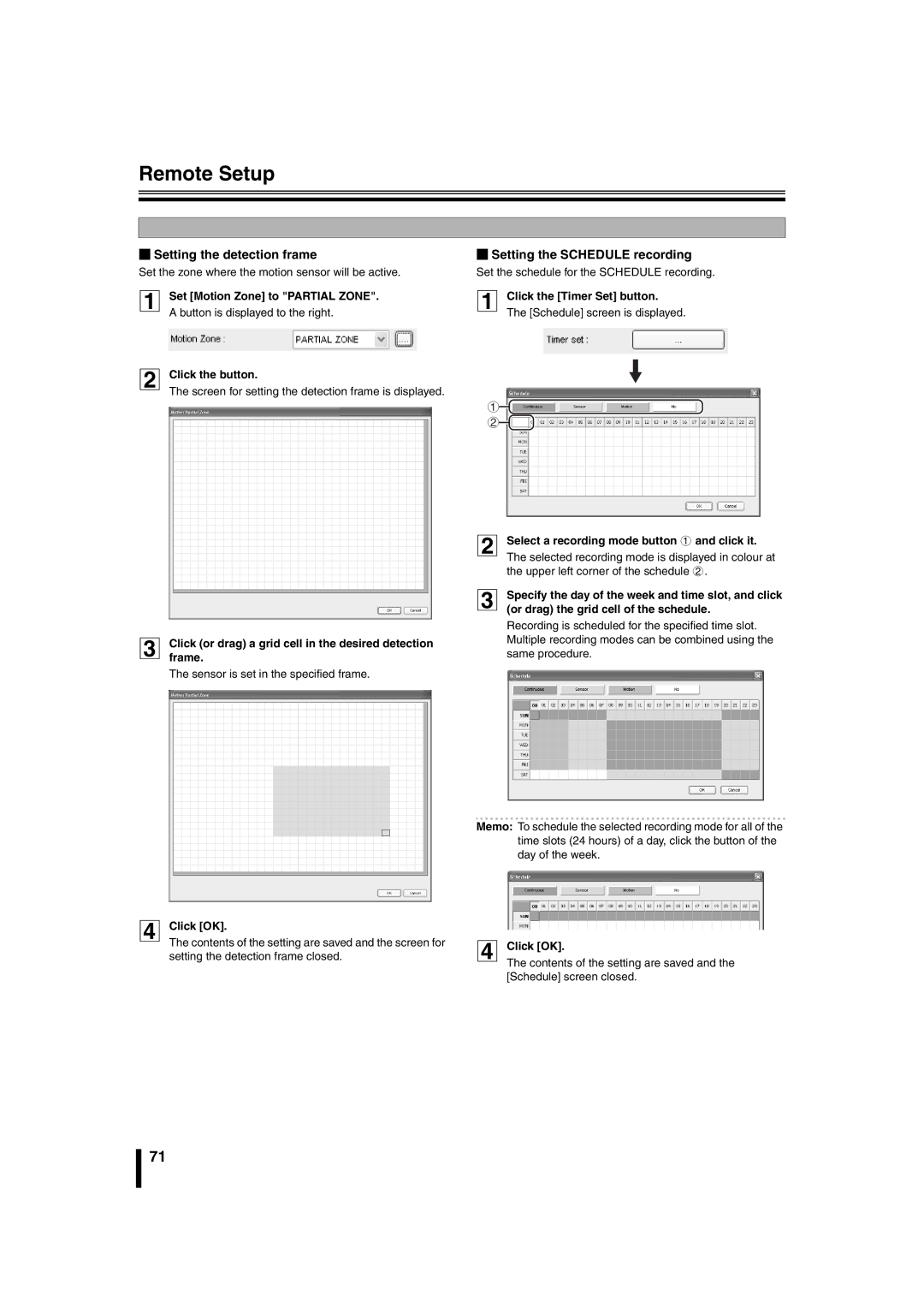 Sanyo DSR-2108 instruction manual BSetting the detection frame, BSetting the Schedule recording, Click the Timer Set button 