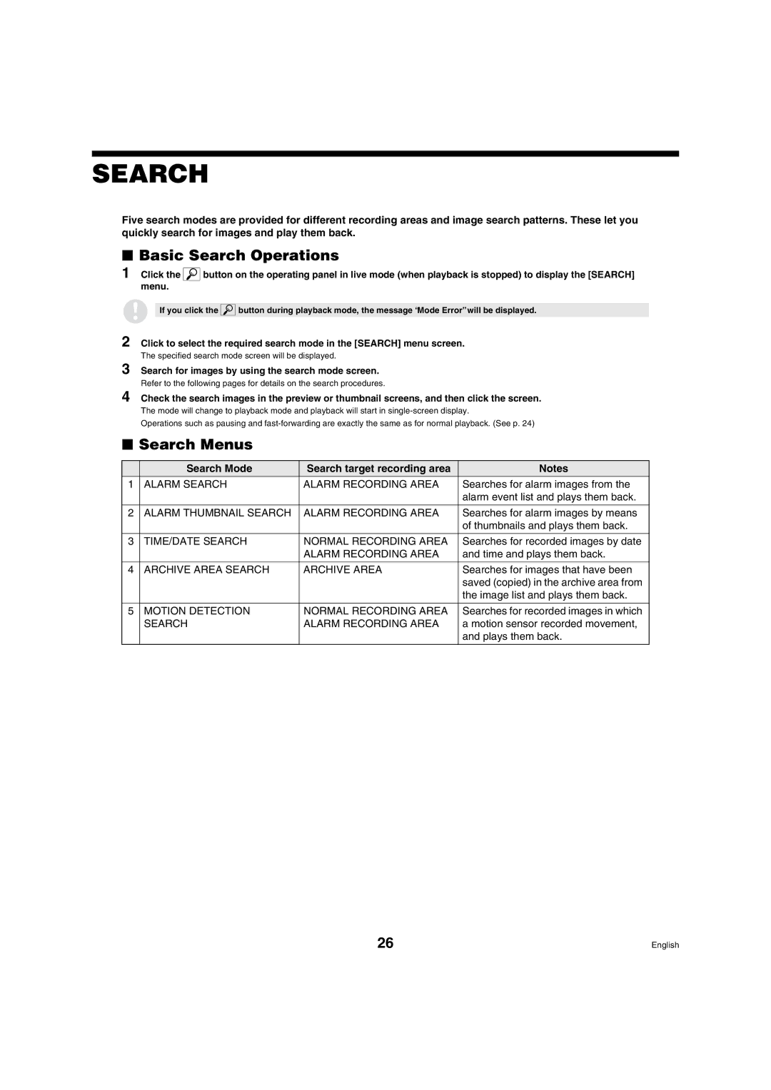 Sanyo DSR-3009 manual Basic Search Operations, Search Menus, Search for images by using the search mode screen 