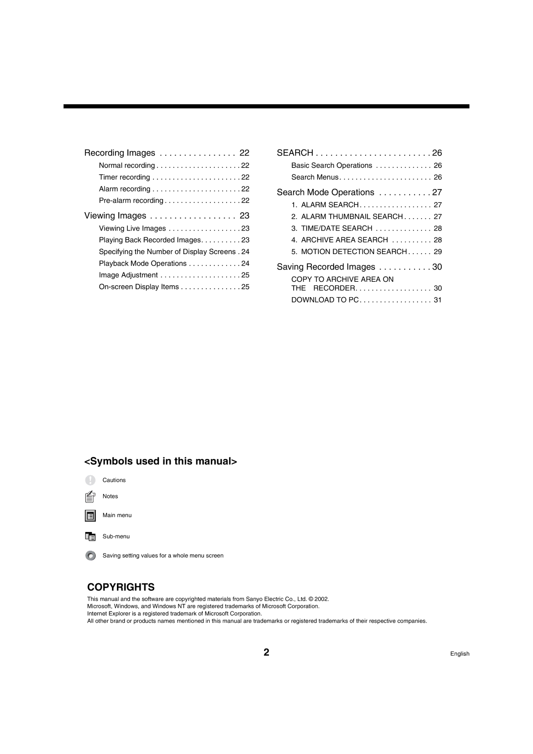 Sanyo DSR-3009 Symbols used in this manual, Viewing Images 