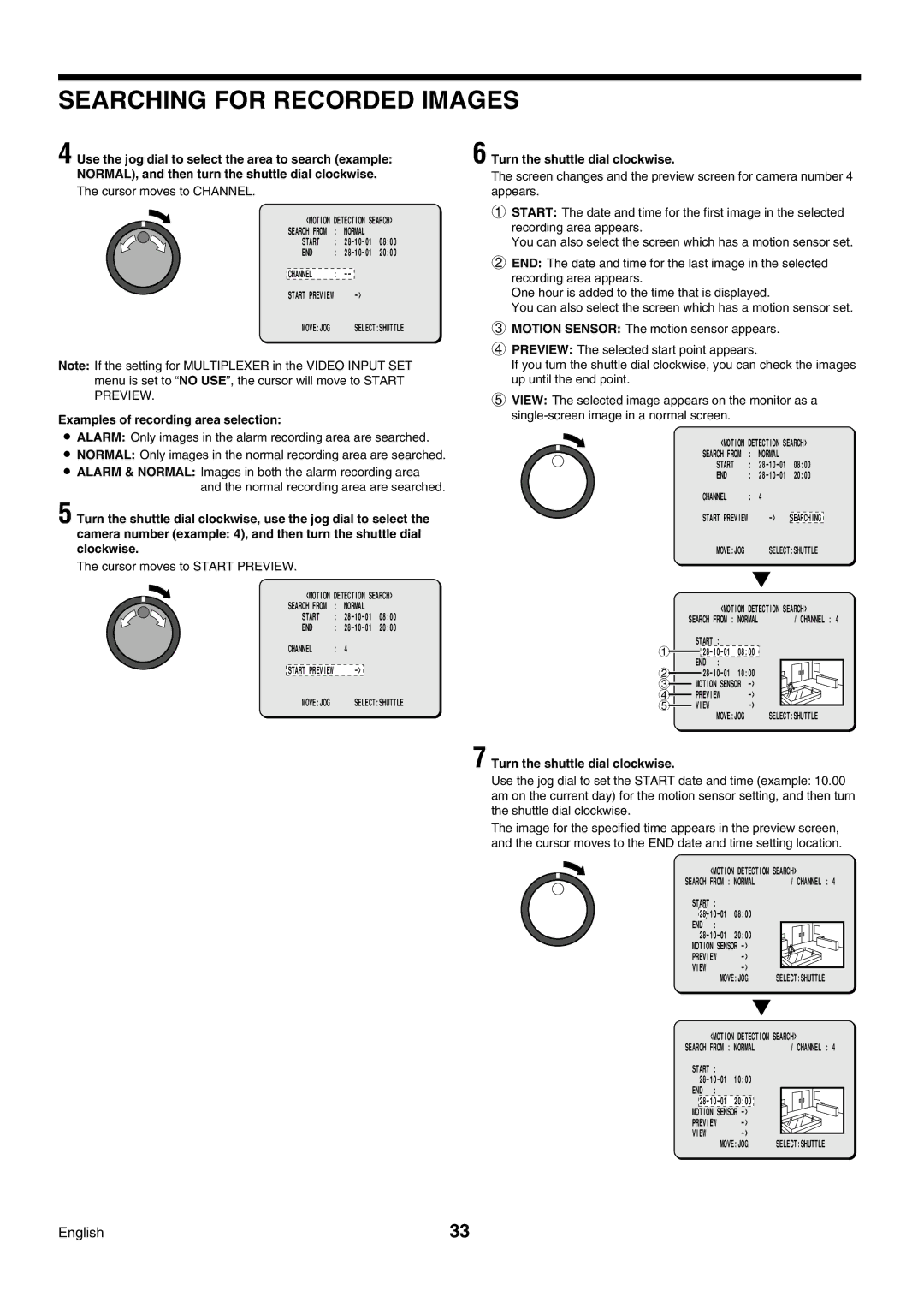 Sanyo DSR-3009P Cursor moves to Channel, Examples of recording area selection, Cursor moves to Start Preview 