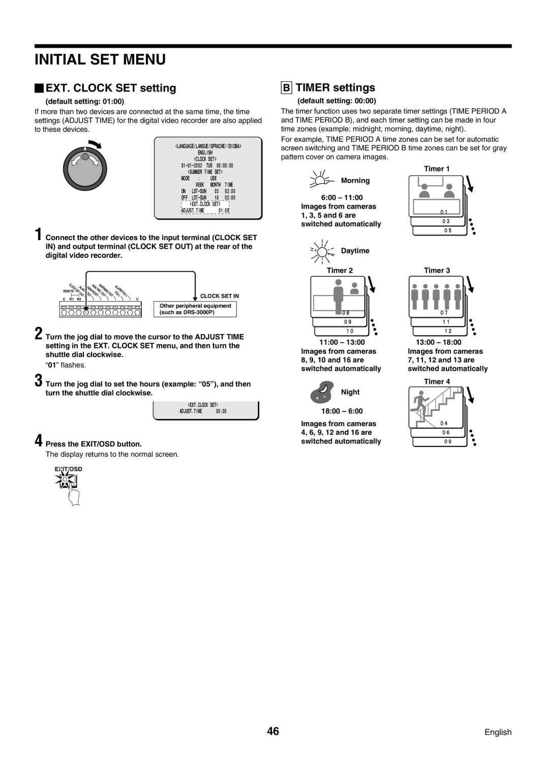 Sanyo DSR-3009P instruction manual EXT. Clock SET setting, Timer settings 