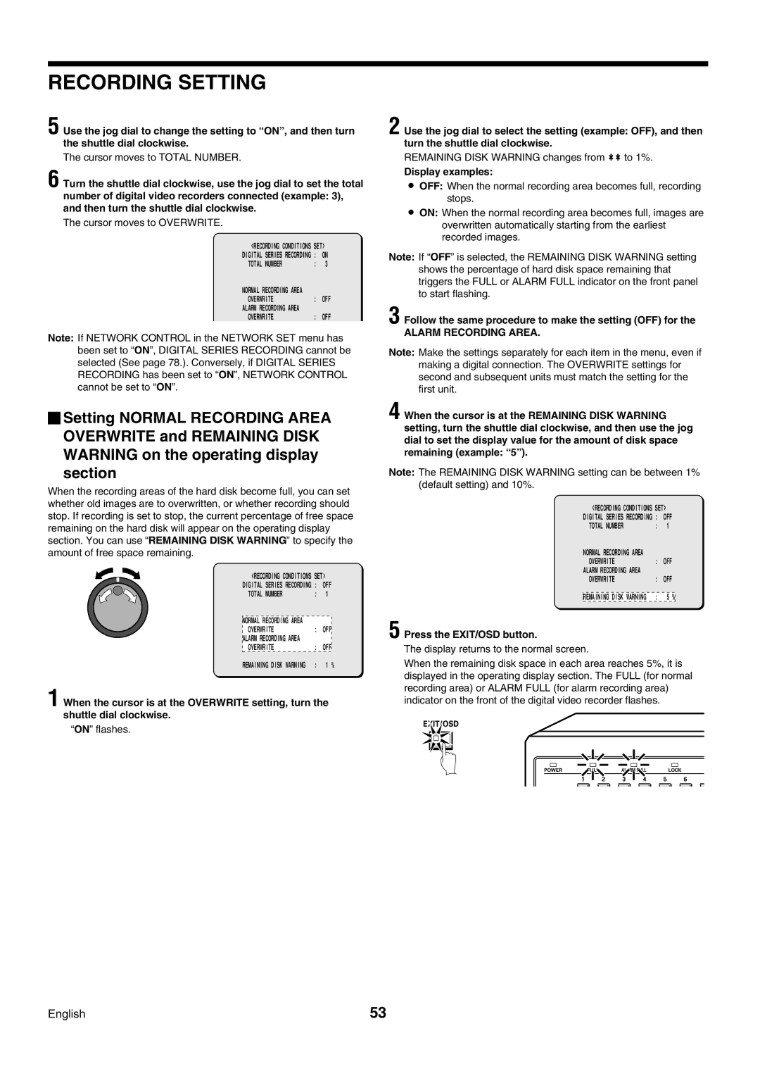 Sanyo DSR-3009P instruction manual Cursor moves to Total Number, Cursor moves to Overwrite, On flashes 