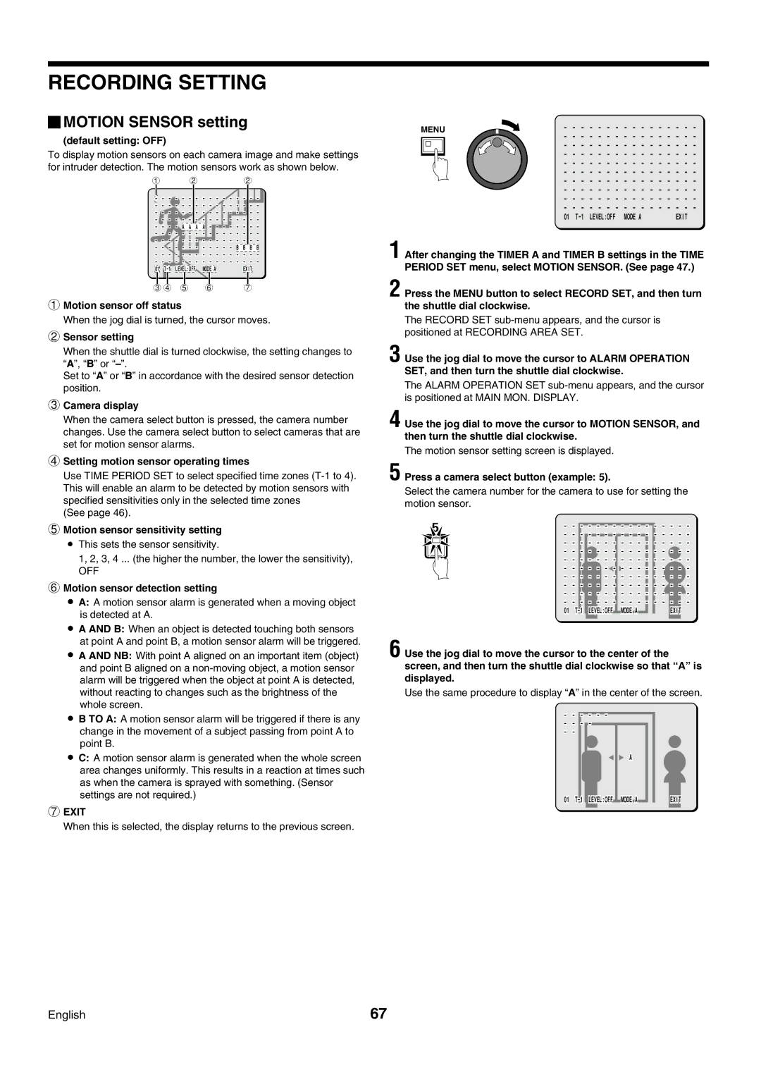 Sanyo DSR-3009P instruction manual Motion Sensor setting, Exit 