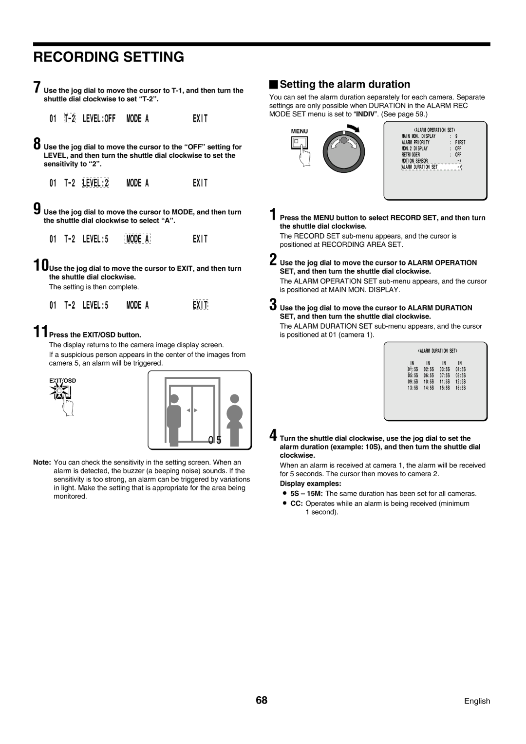 Sanyo DSR-3009P instruction manual Setting the alarm duration, Setting is then complete, 11Press the EXIT/OSD button 