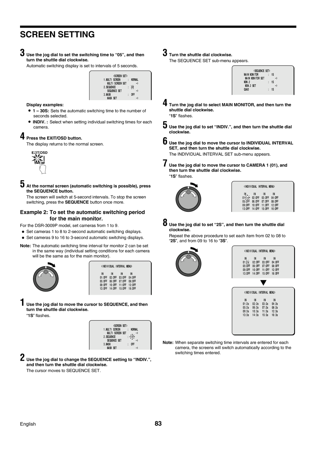 Sanyo DSR-3009P instruction manual 1S flashes, Cursor moves to Sequence SET, Sequence SET sub-menu appears 