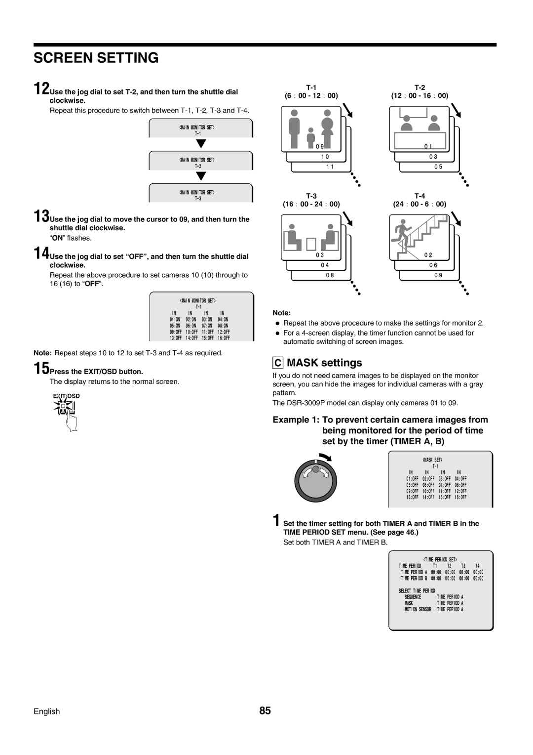 Sanyo DSR-3009P instruction manual Mask settings, 15Press the EXIT/OSD button, 00 12 12 00 16 16 00 24 24 00 6 