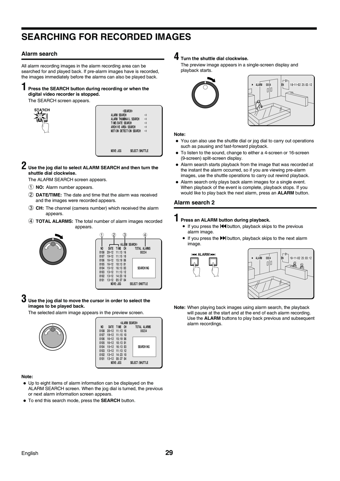 Sanyo DSR-3009P instruction manual Searching For Recorded Images, Alarm search 