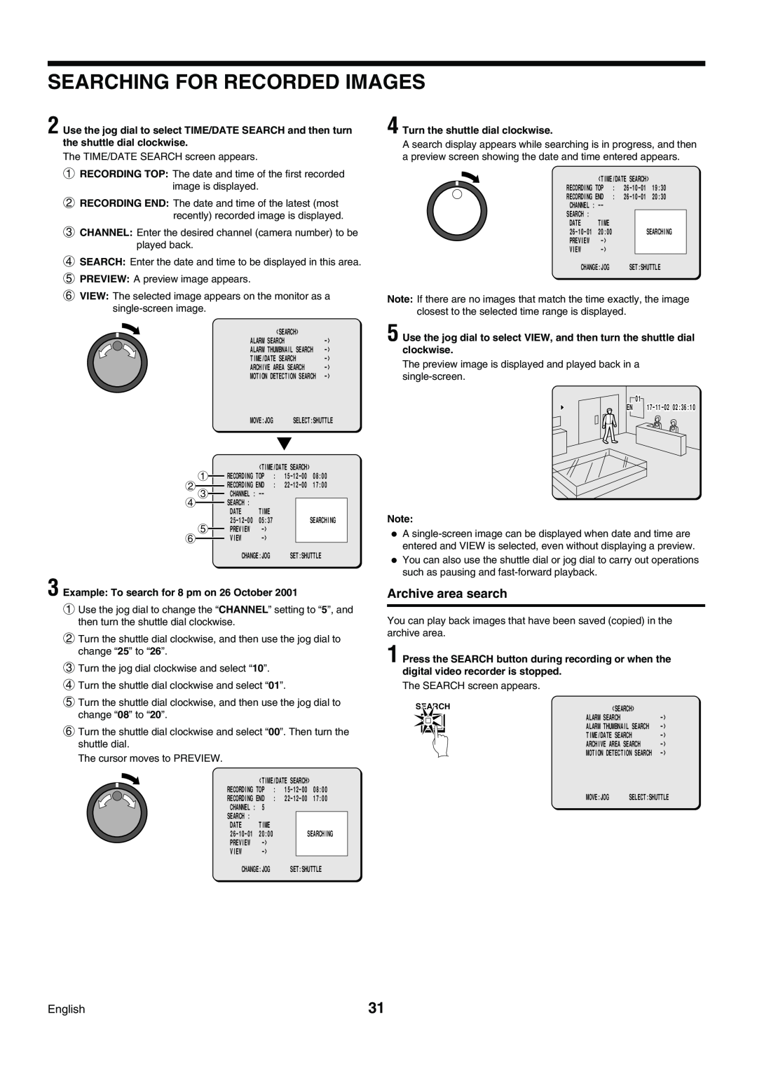 Sanyo DSR-3009P instruction manual Searching For Recorded Images, Archive area search 