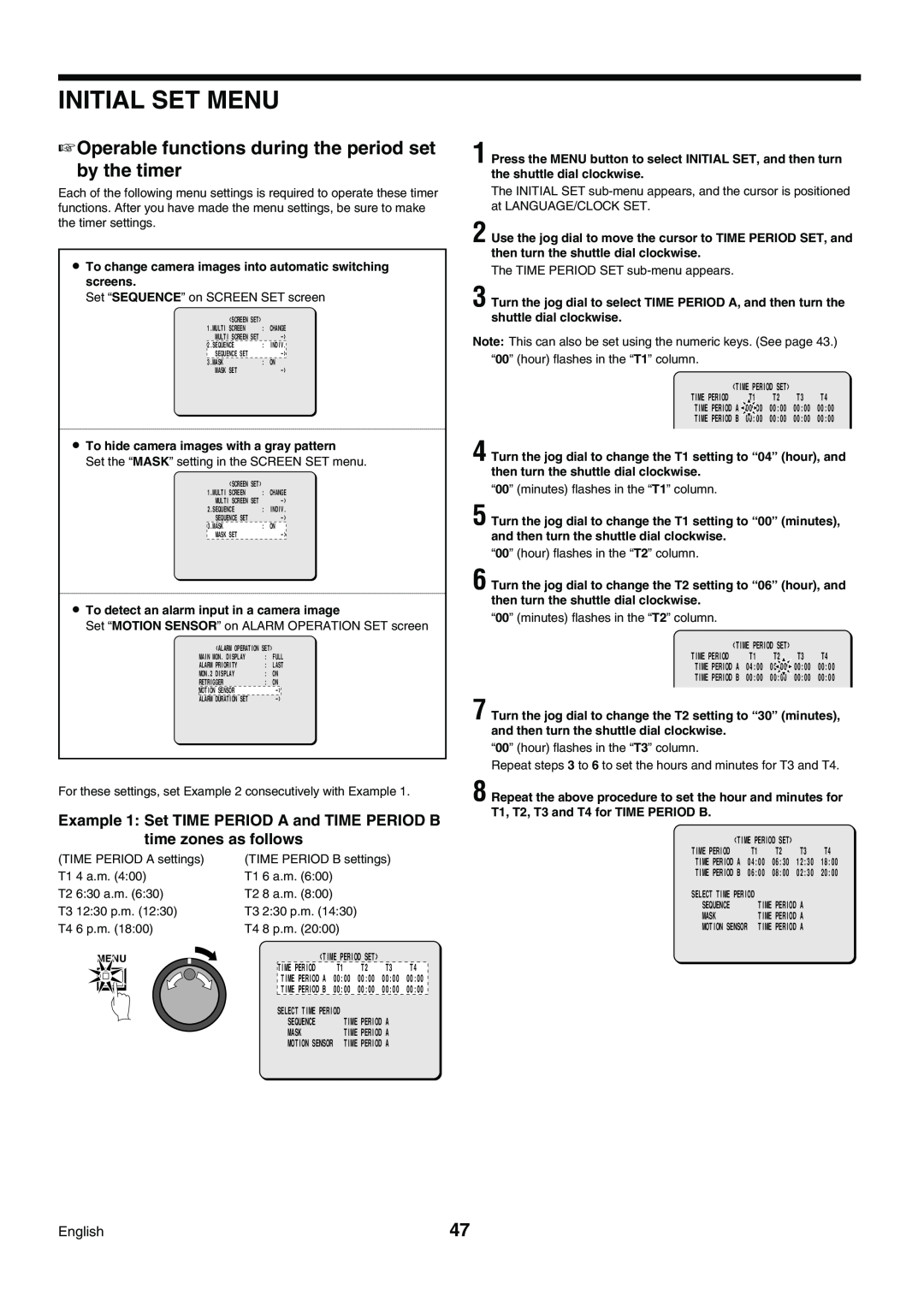 Sanyo DSR-3009P instruction manual Operable functions during the period set by the timer, Initial Set Menu 