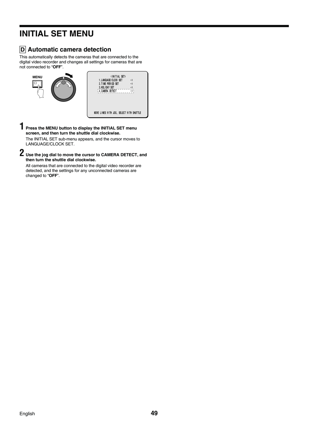 Sanyo DSR-3009P instruction manual Automatic camera detection, Initial Set Menu 