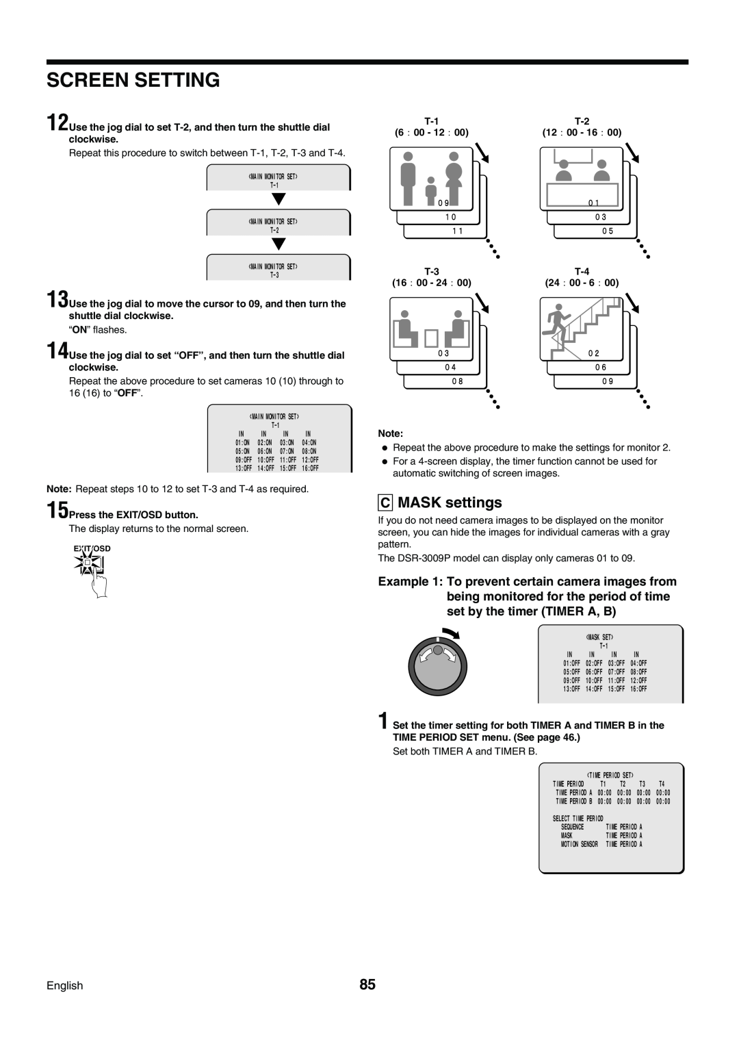 Sanyo DSR-3009P instruction manual C MASK settings, Screen Setting 