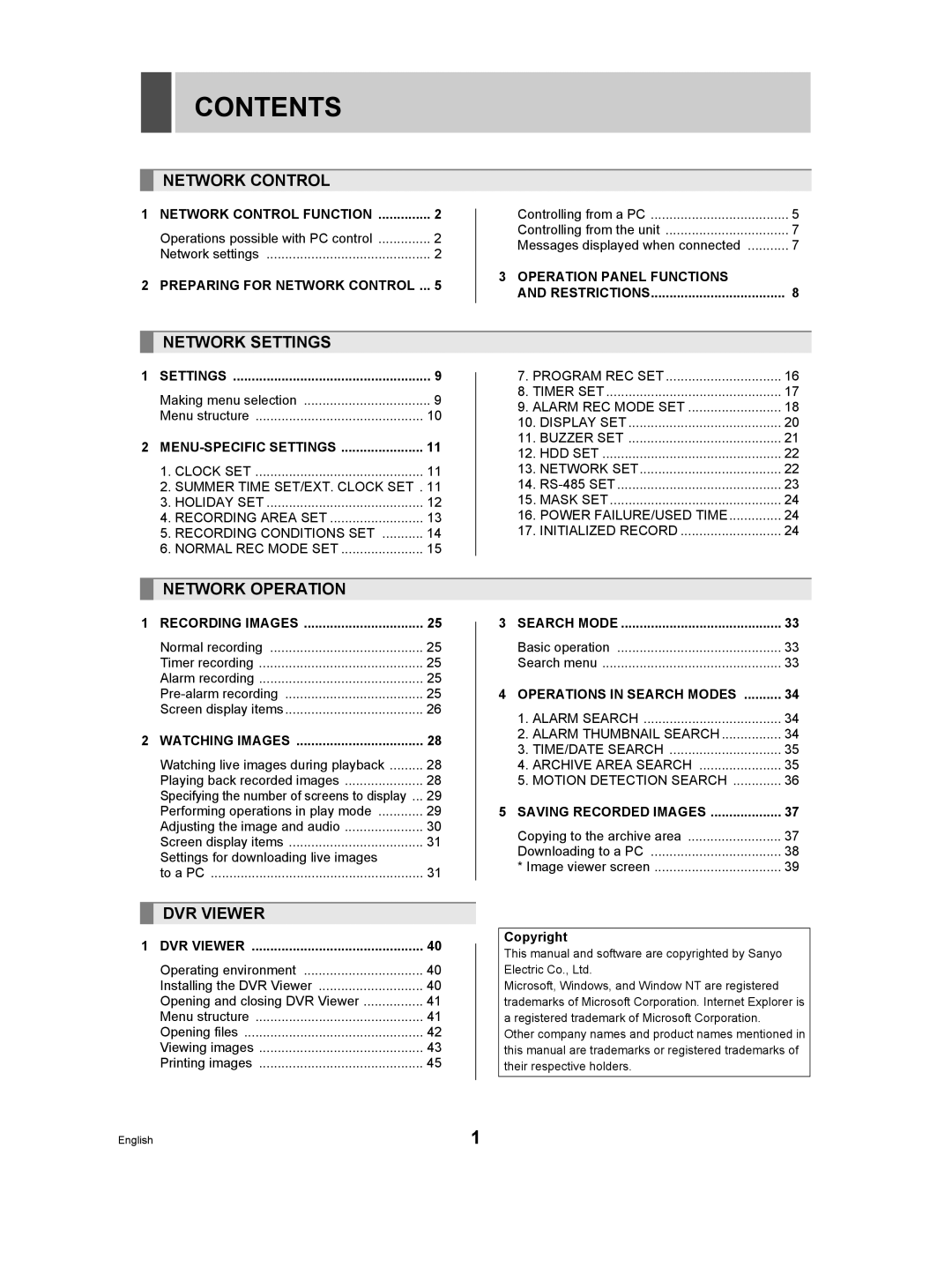 Sanyo DSR-3506P manual Contents 