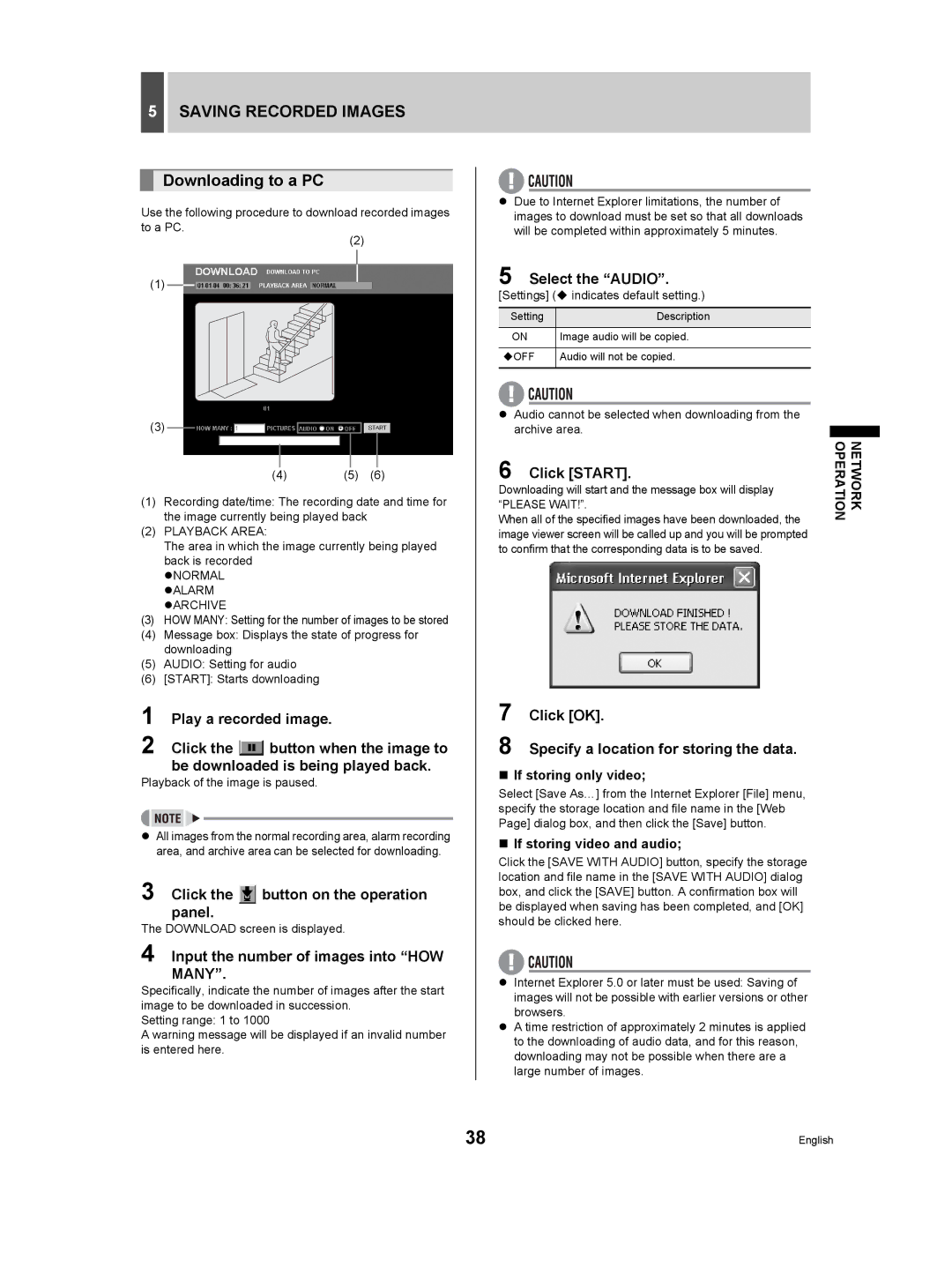 Sanyo DSR-3506P manual Saving Recorded Images, Downloading to a PC, Select the Audio 