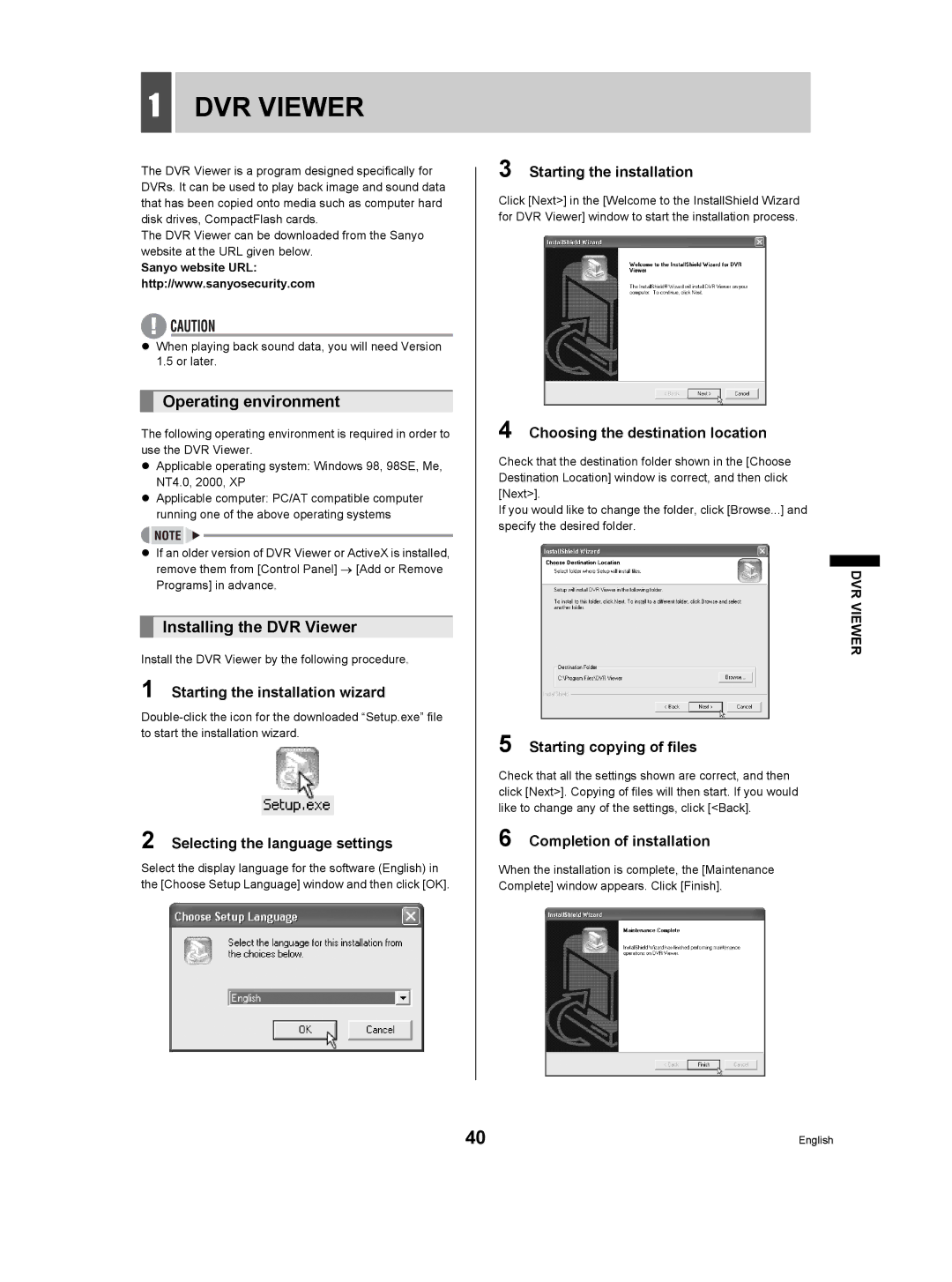 Sanyo DSR-3506P manual Operating environment, Installing the DVR Viewer 