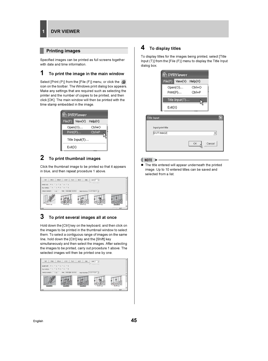 Sanyo DSR-3506P manual Printing images, To print the image in the main window, To print thumbnail images, To display titles 