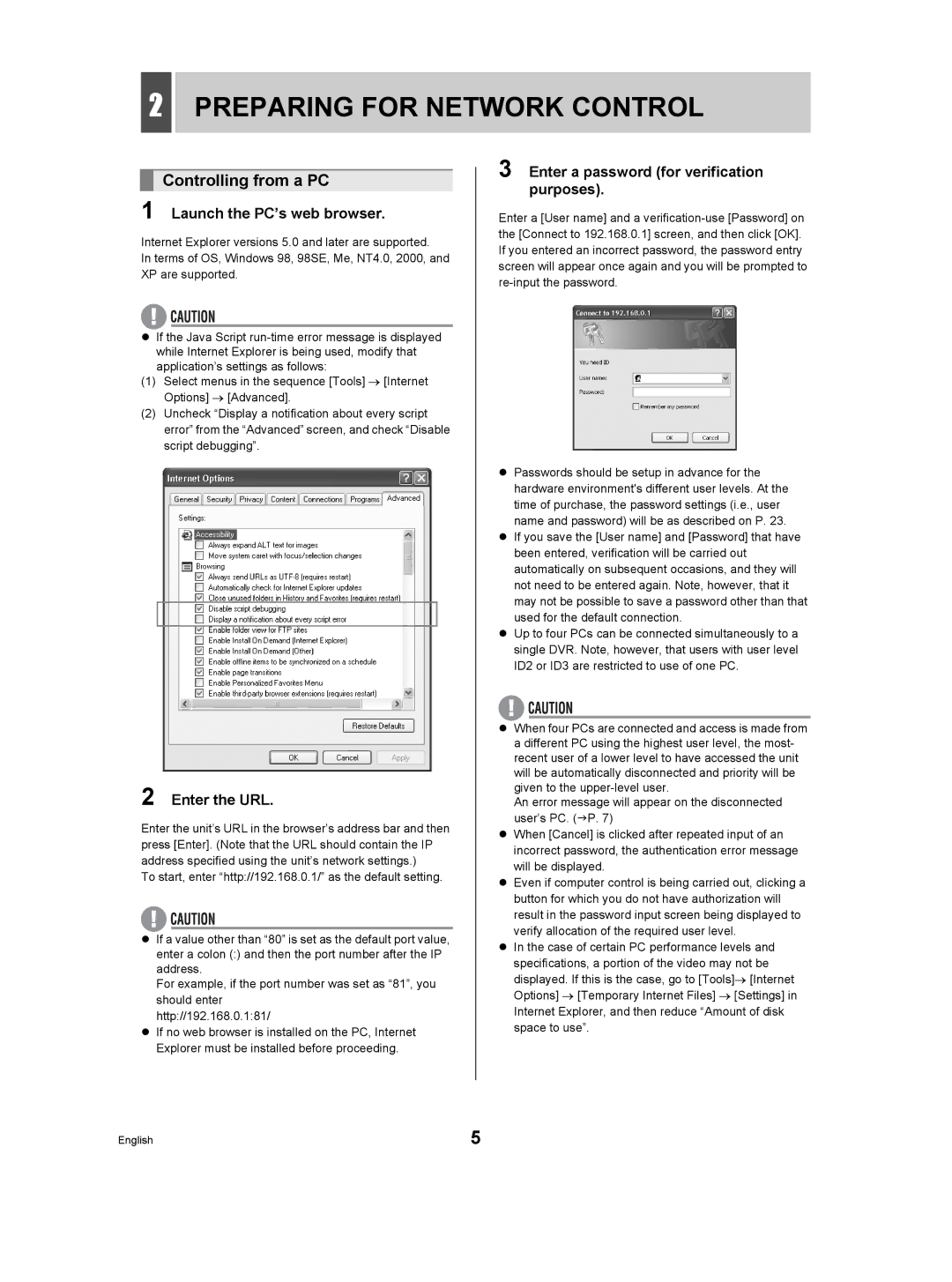 Sanyo DSR-3506P manual Preparing for Network Control, Controlling from a PC, Launch the PC’s web browser, Enter the URL 