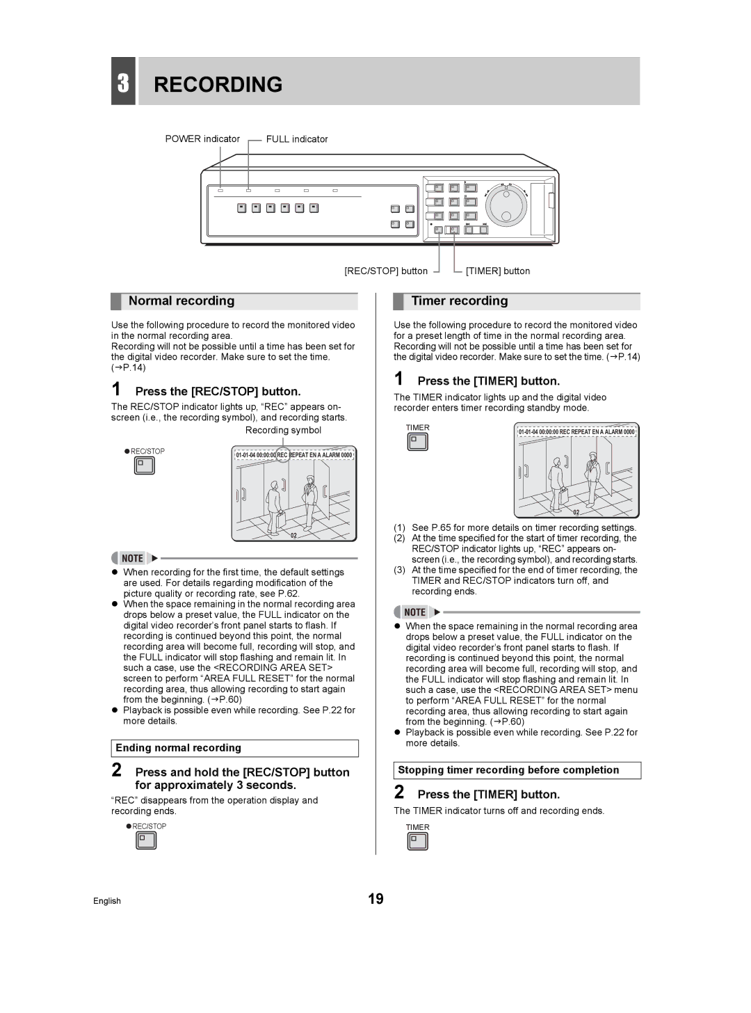 Sanyo DSR-3506P manual Recording, Normal recording, Timer recording, Press the REC/STOP button, Press the Timer button 