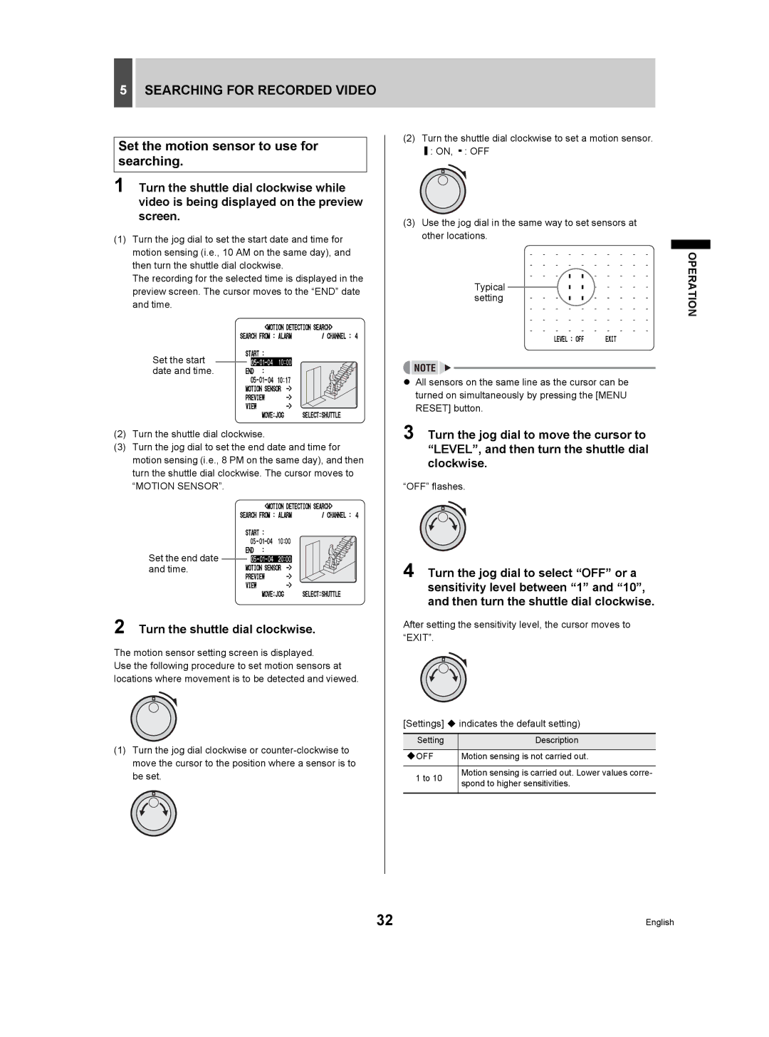 Sanyo DSR-3506P Set the motion sensor to use for searching, Motion sensor setting screen is displayed, OFF flashes, ‹Off 