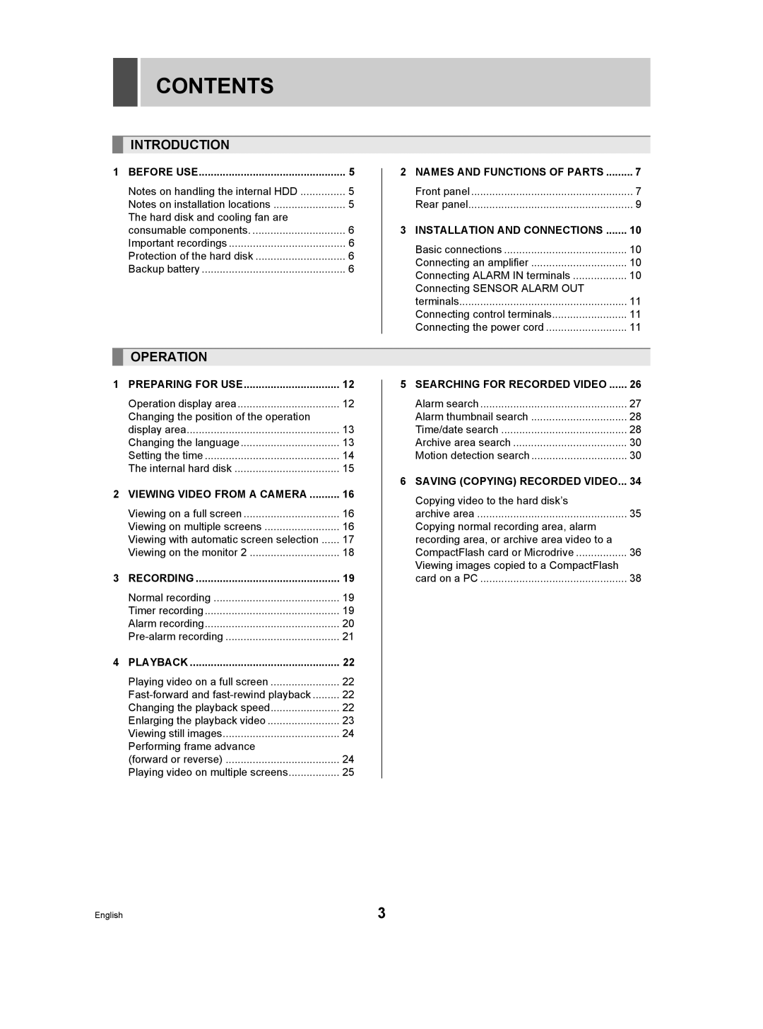 Sanyo DSR-3506P manual Contents 