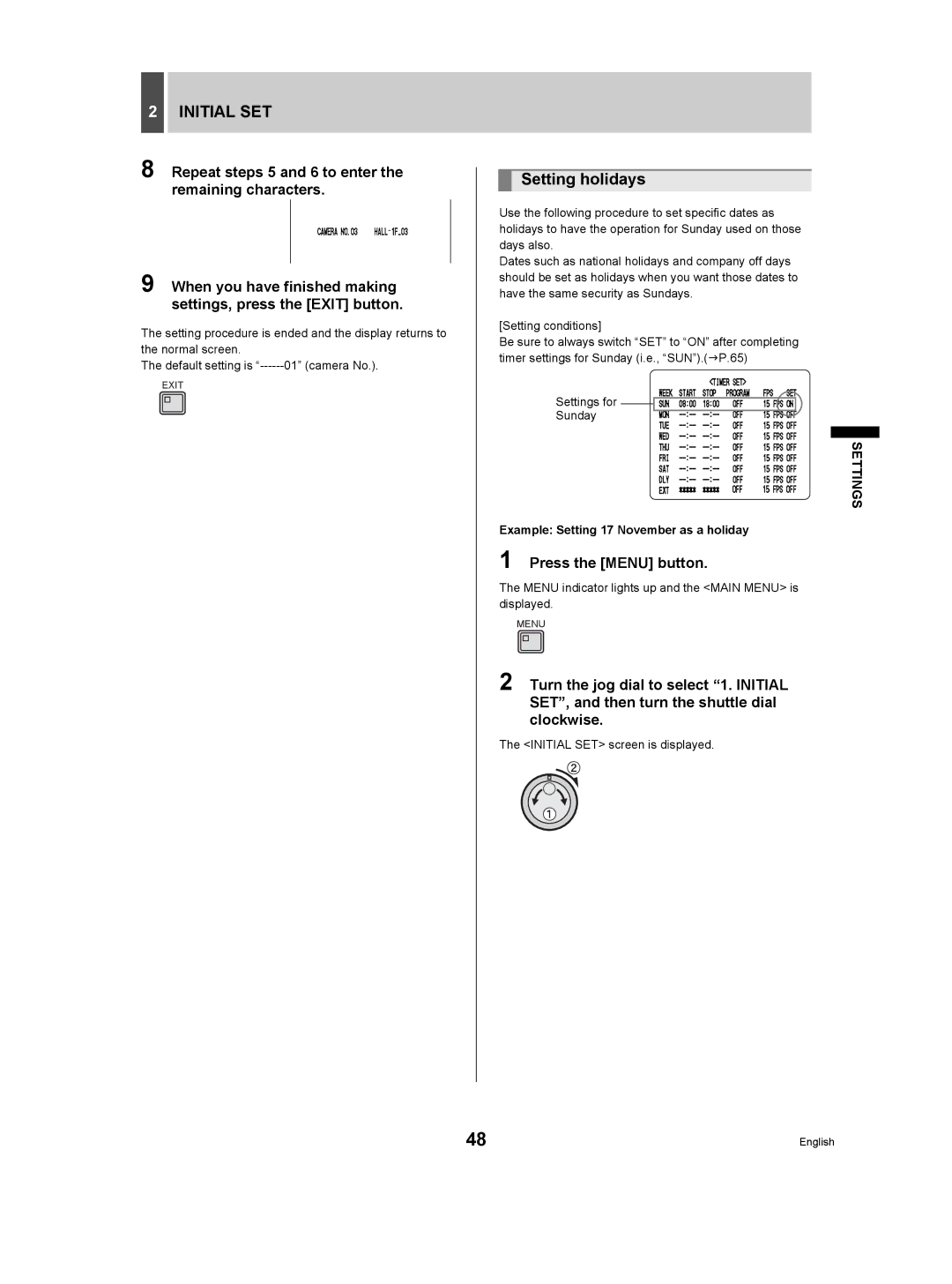 Sanyo DSR-3506P manual Setting holidays, Example Setting 17 November as a holiday 