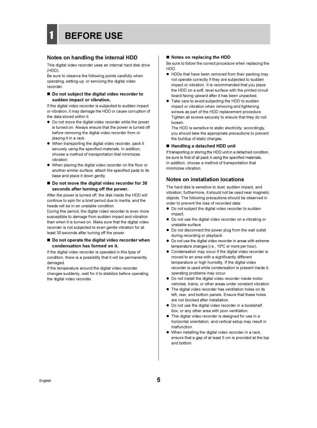 Sanyo DSR-3506P manual Before USE, „ Notes on replacing the HDD, „ Handling a detached HDD unit 