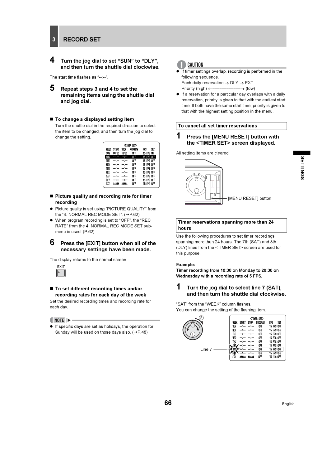 Sanyo DSR-3506P manual „ To change a displayed setting item, „ Picture quality and recording rate for timer recording 