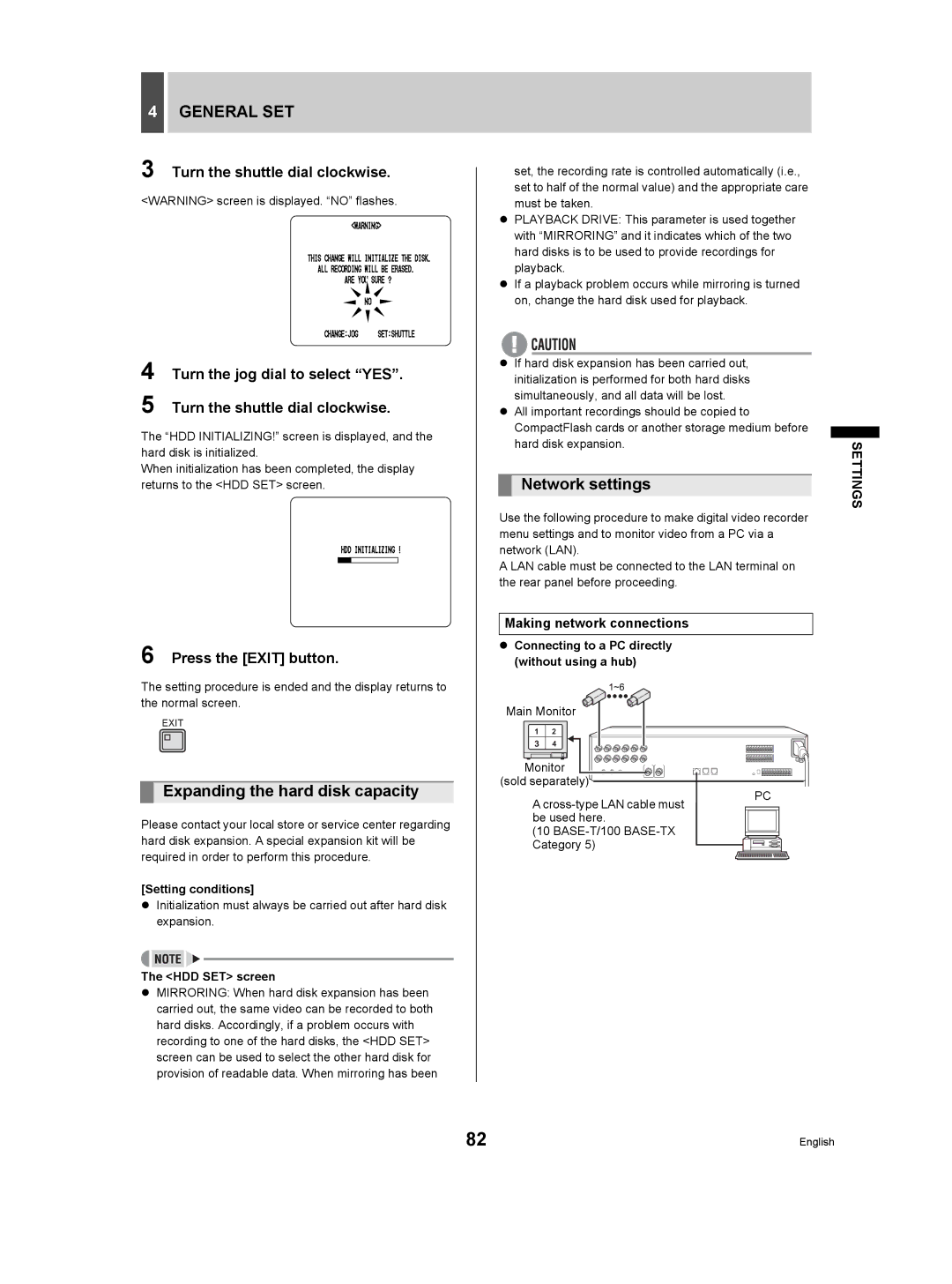 Sanyo DSR-3506P manual Expanding the hard disk capacity, Network settings, Making network connections 