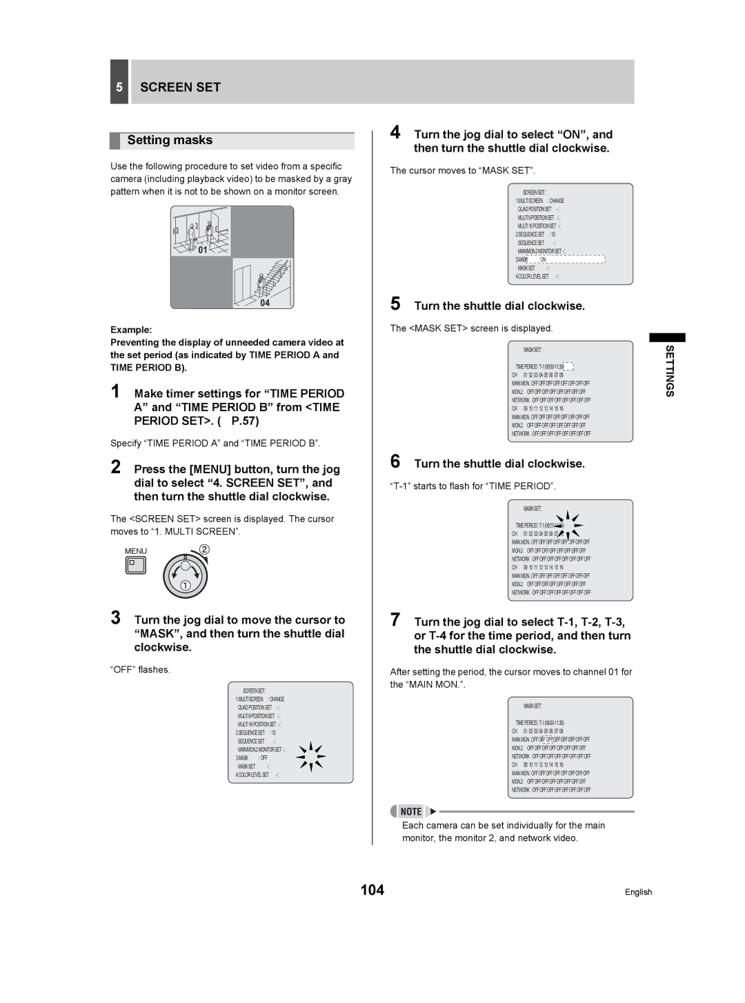 Sanyo DSR-3709P manual Setting masks, Cursor moves to Mask SET, Mask SET screen is displayed 