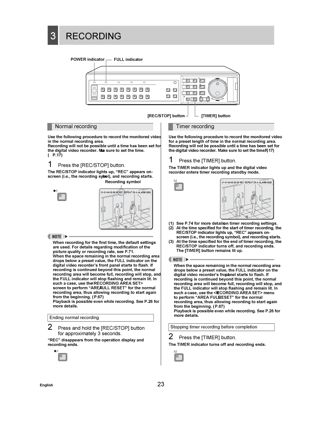 Sanyo DSR-3709P manual Recording, Normal recording, Timer recording, Press the REC/STOP button, Press the Timer button 