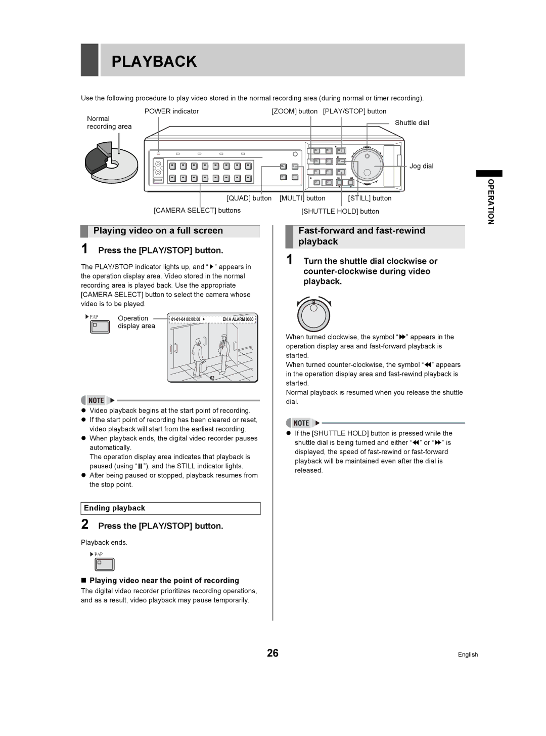 Sanyo DSR-3709P manual Playback, Playing video on a full screen, Fast-forward and fast-rewind playback 