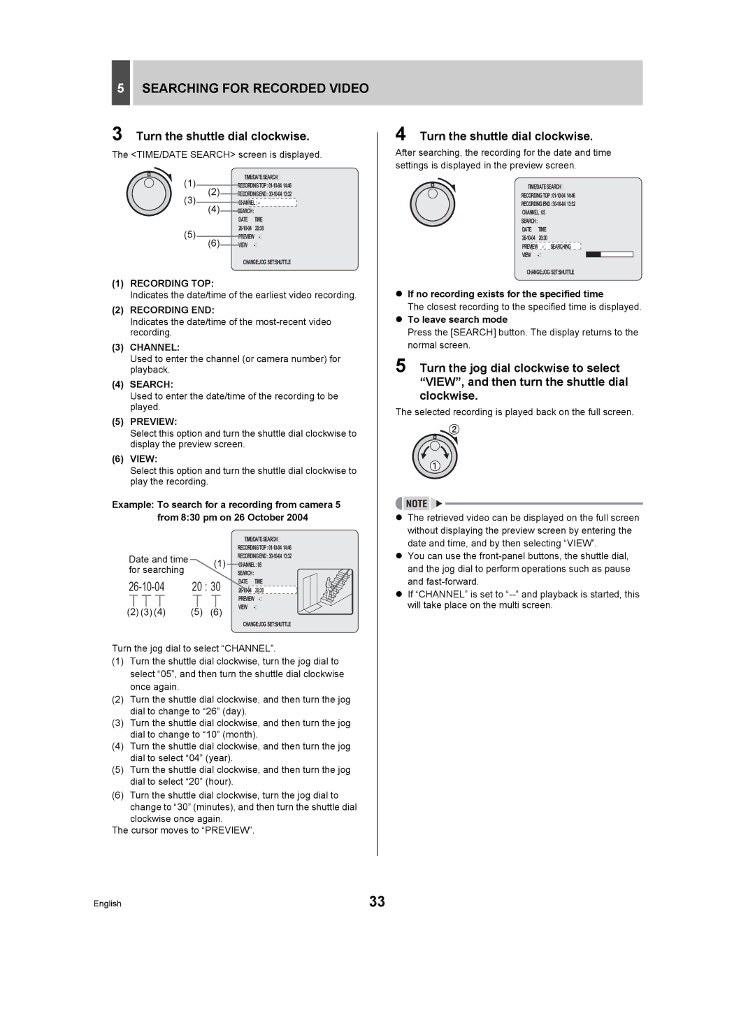 Sanyo DSR-3709P manual Recording TOP, Recording END, Channel, Search, Preview 