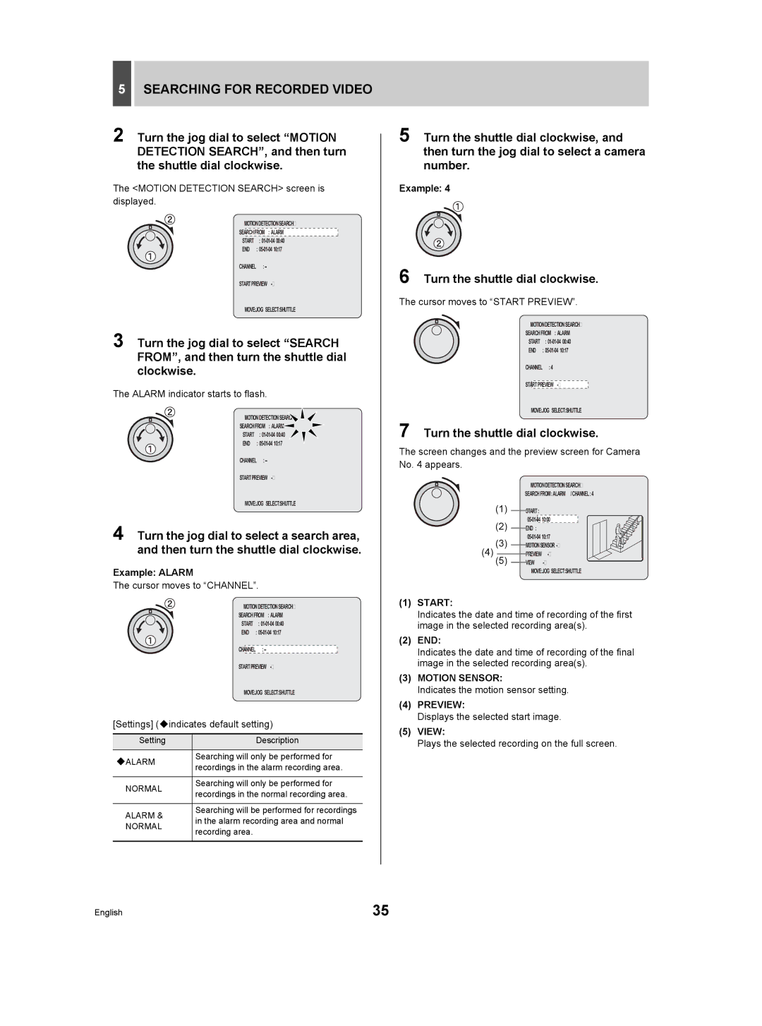 Sanyo DSR-3709P manual Example Alarm, Start, End, Motion Sensor 