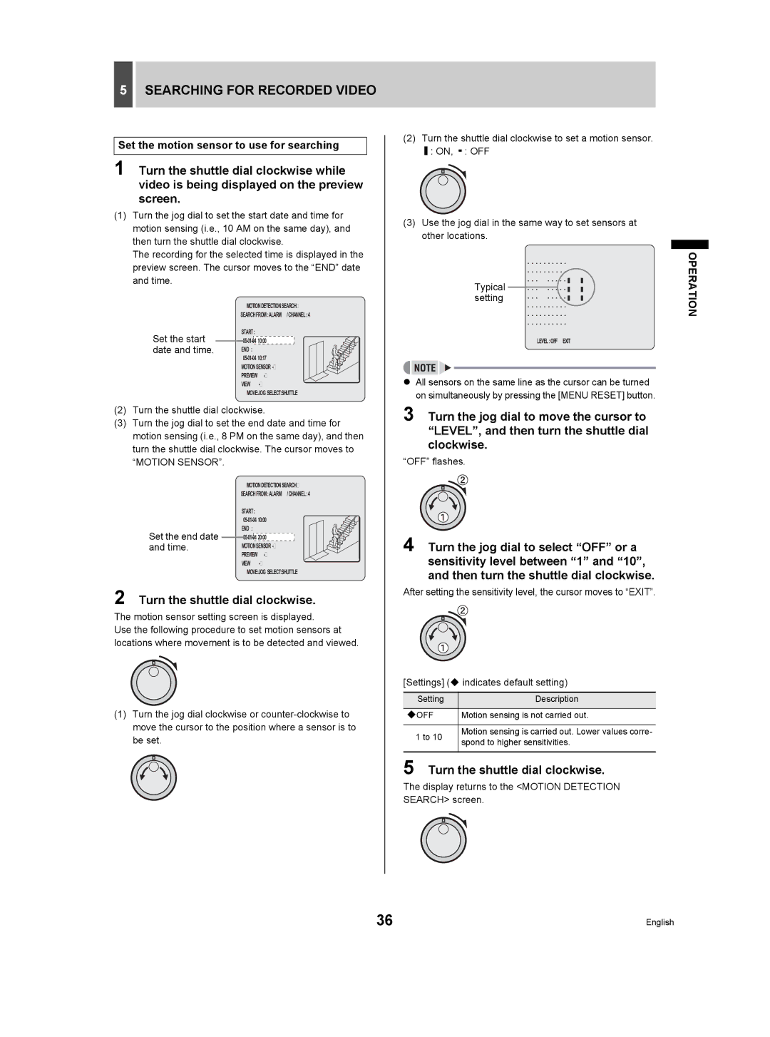 Sanyo DSR-3709P manual Set the motion sensor to use for searching 