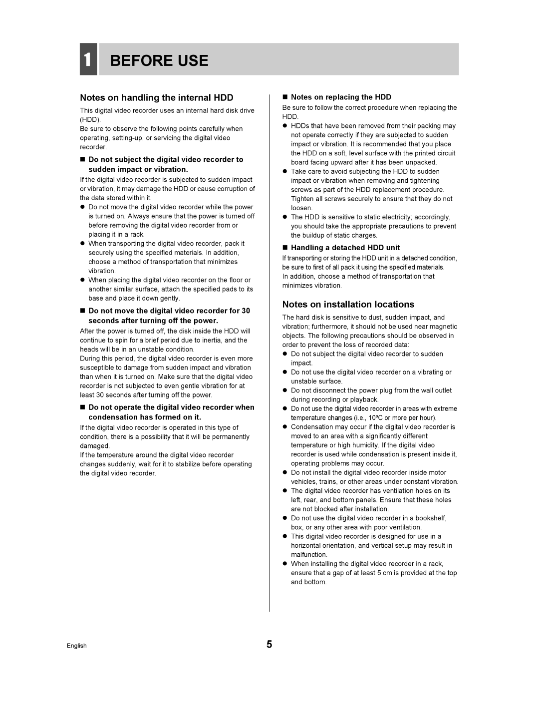 Sanyo DSR-3709P manual Before USE, „ Notes on replacing the HDD, „ Handling a detached HDD unit 