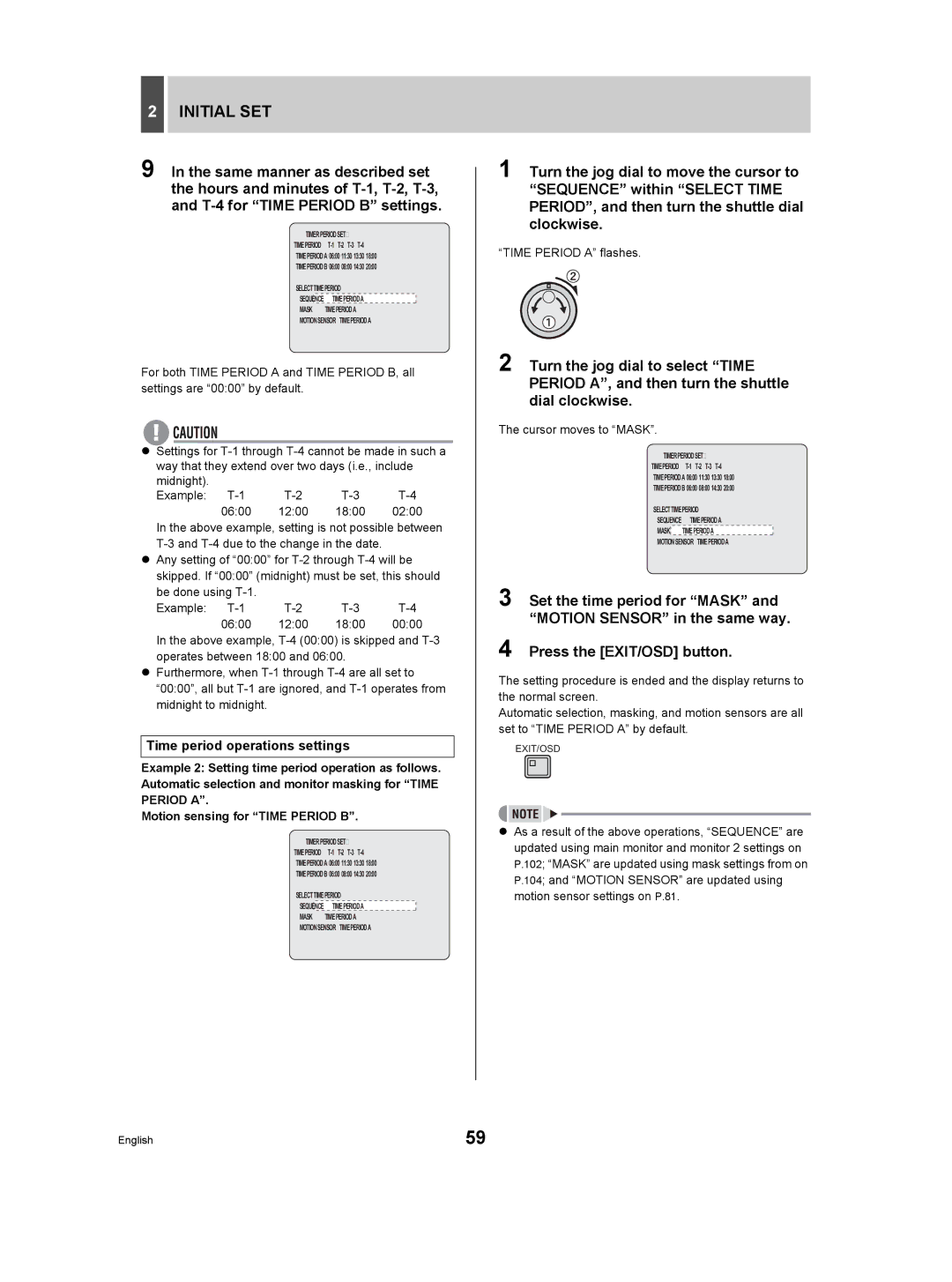 Sanyo DSR-3709P manual Time period operations settings, Time Period a flashes, Cursor moves to Mask 