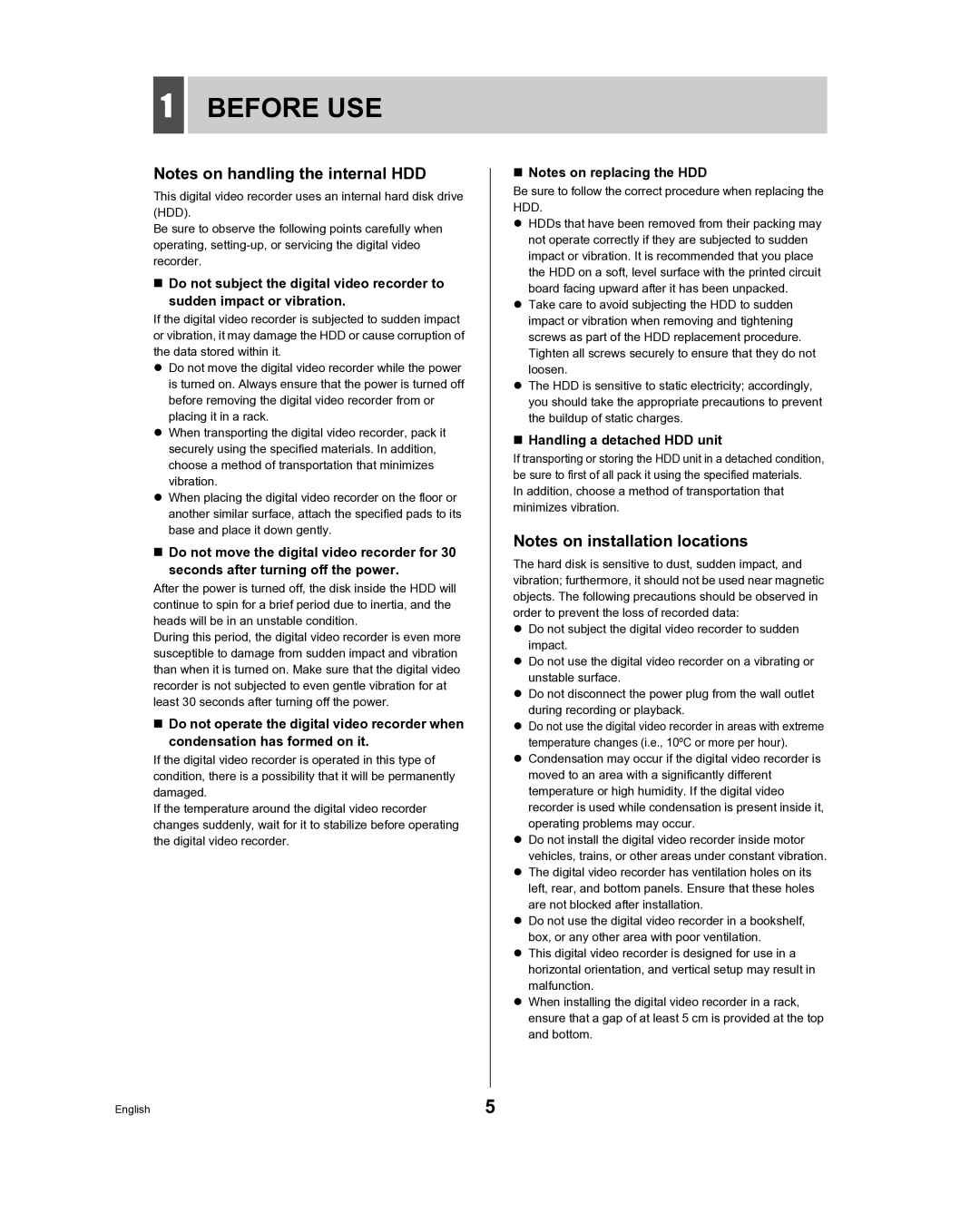 Sanyo DSR-3716, DSR-3709 instruction manual Before USE, „ Notes on replacing the HDD, „ Handling a detached HDD unit 