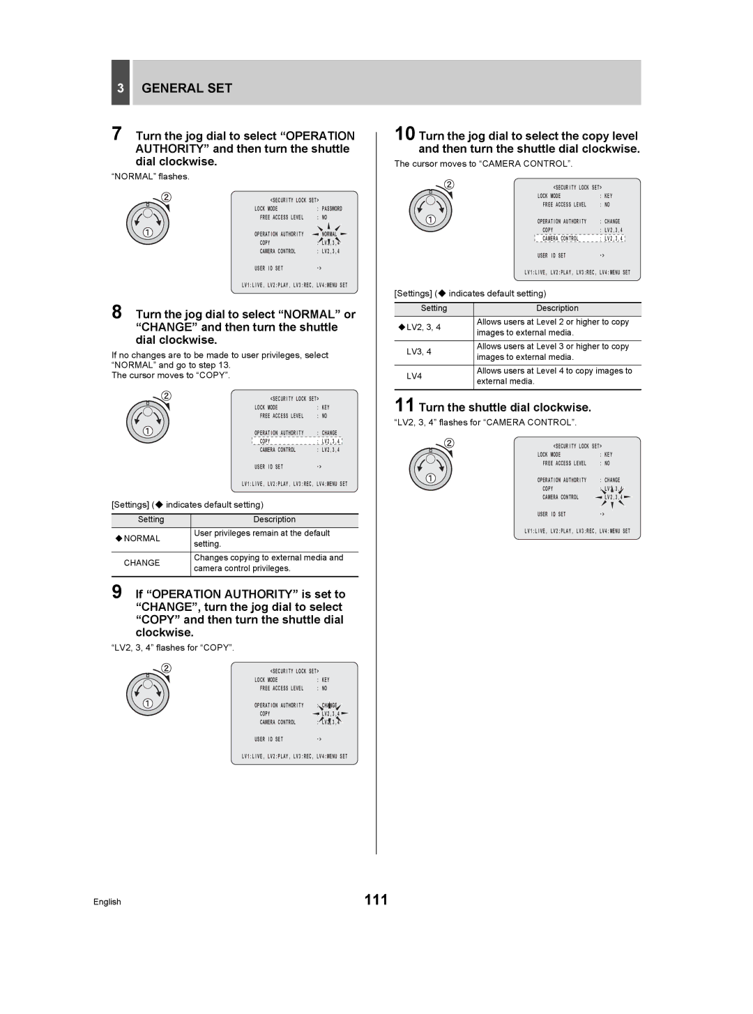 Sanyo DSR-5009P instruction manual 111, ‹Normal, Change, LV4 